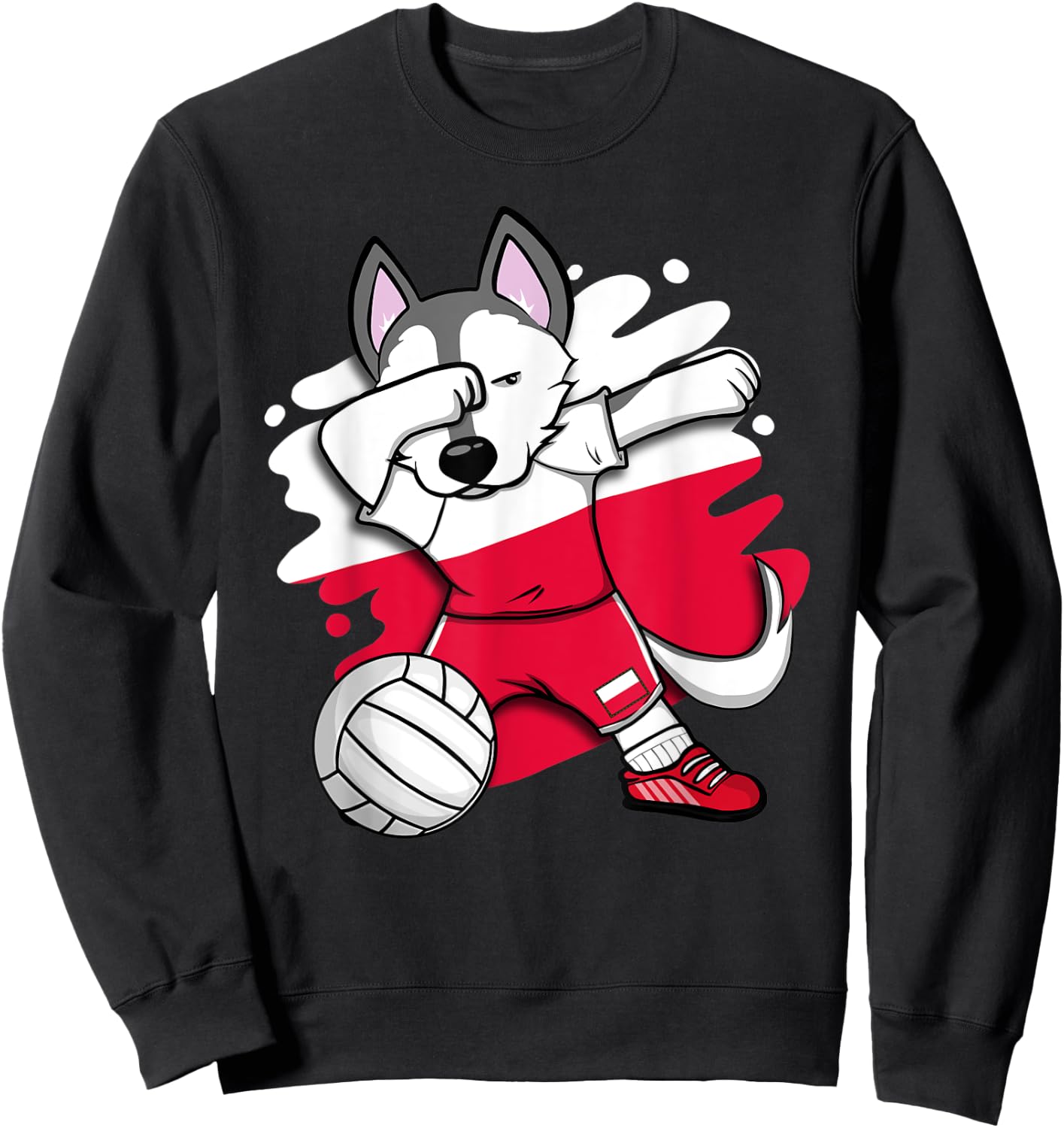 Dabbing Husky Dog Poland Volleyball Fans Jersey Polish Sport Men Women Kids Sweatshirt - Sweatshirt | Black