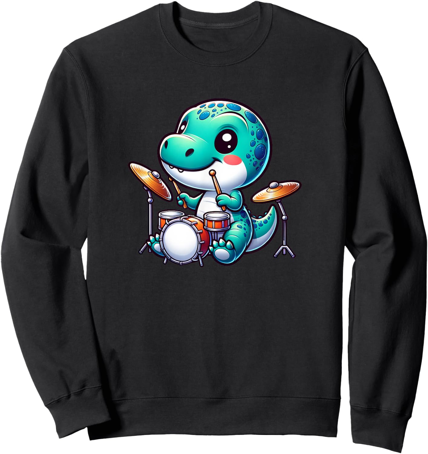 Cool Dinosaur Drummer Cute Animal Music Design Sweatshirt - Sweatshirt | Black