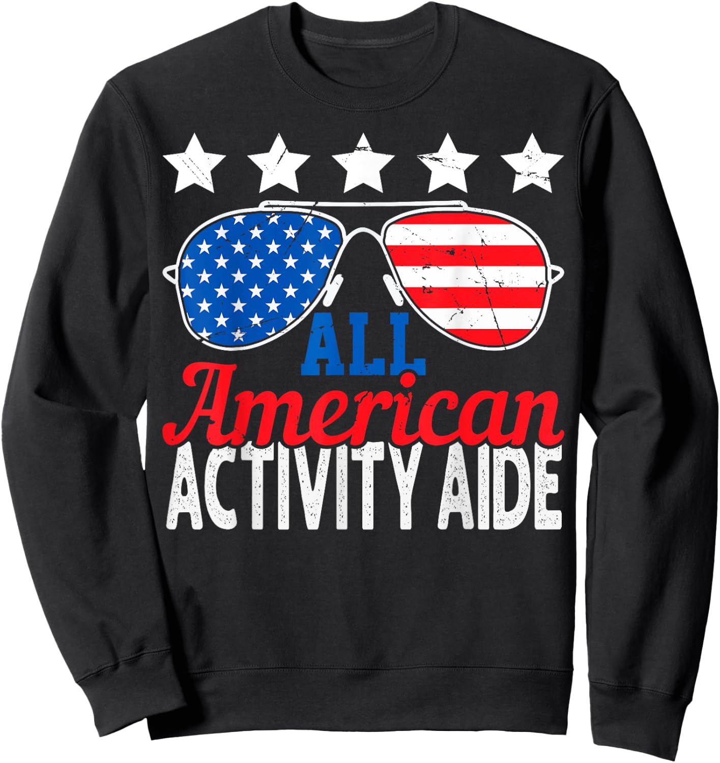 All American Activity Aide USA Flag Sunglasses 4th of July Men Sweatshirt - Sweatshirt | Black