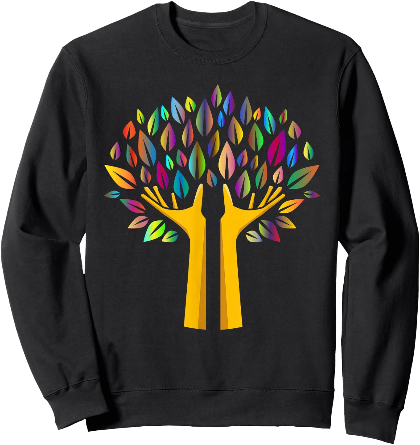 Ecology Tree in Hands with Rainbow Leaves Sweatshirt - Sweatshirt | Black