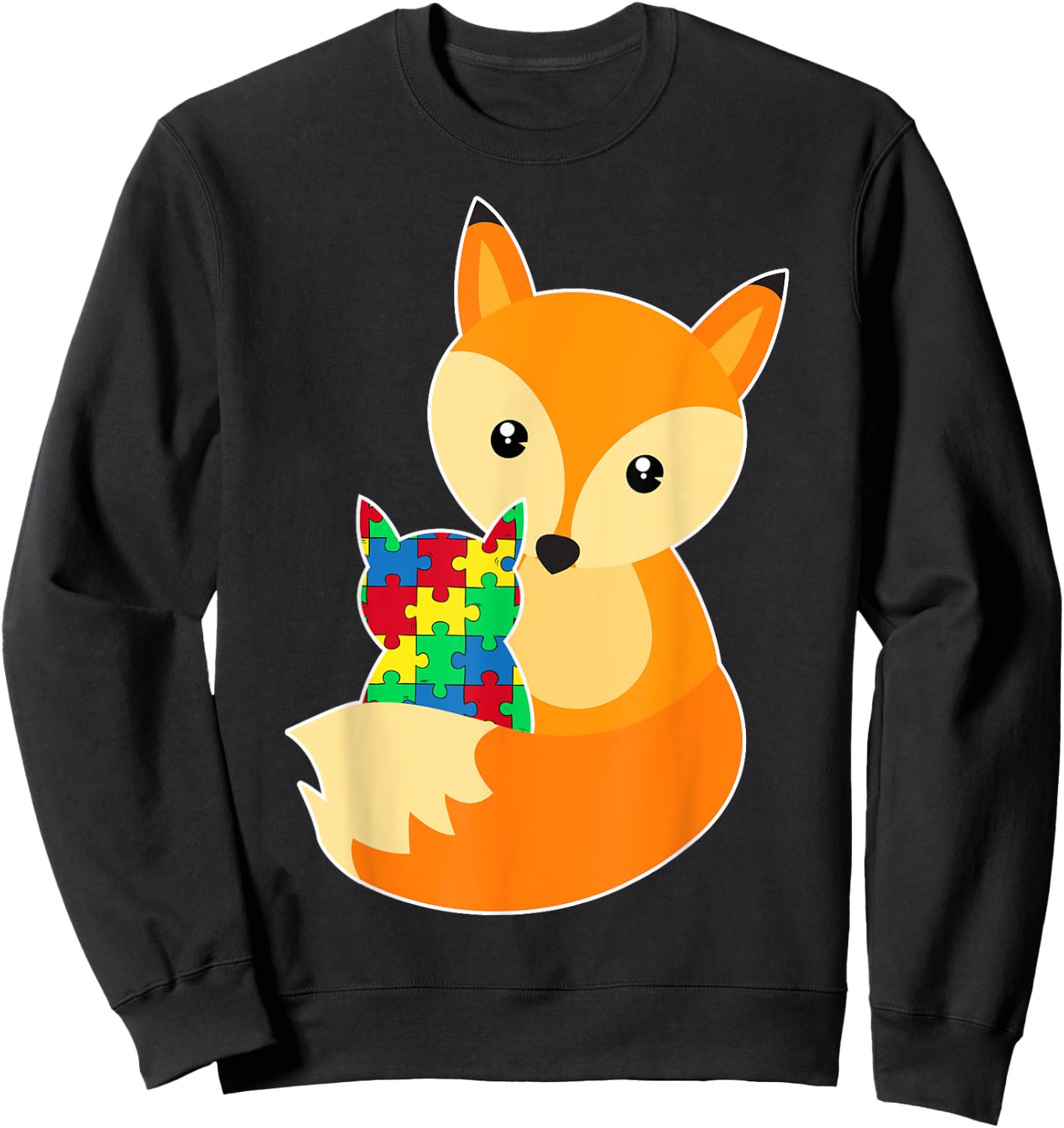 Baby Fox Love Puzzle Piece Animal Cool Autism Awareness Gift Sweatshirt - Sweatshirt | Black