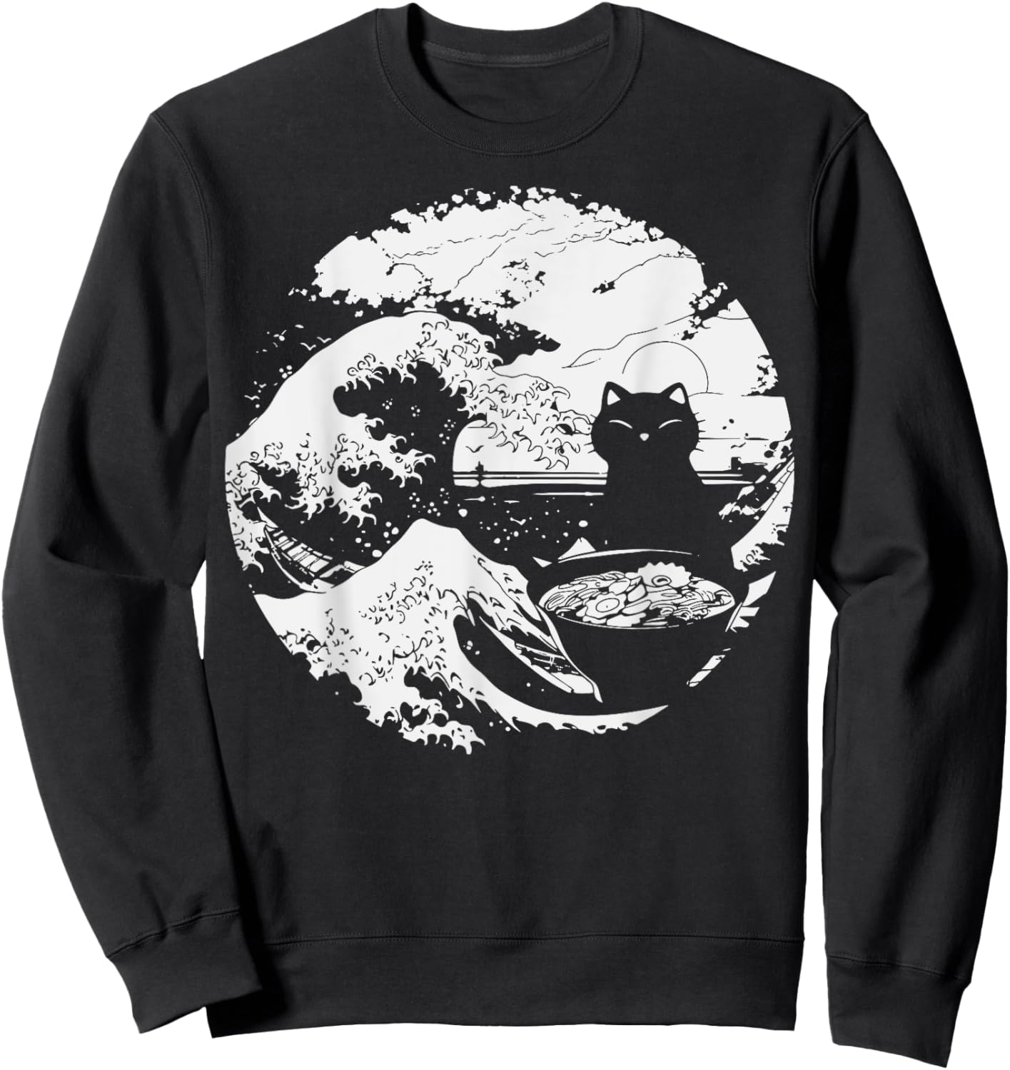 Anime Cat Eating Ramen Japanese Ramen Cat Japan Sweatshirt - Sweatshirt | Black