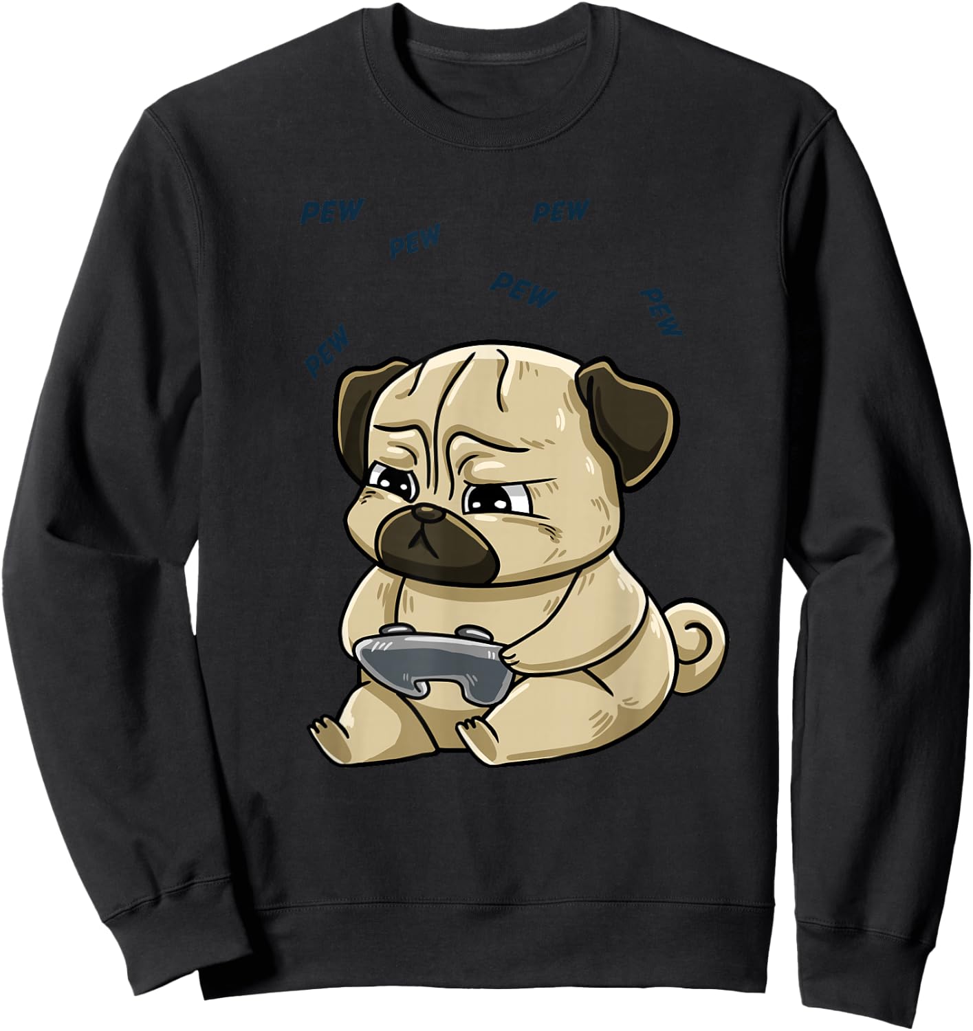 Gaming Pug Pew Gamepad Cute Hobby Dog Video Game Player Gift Men Women Girls Kids Sweatshirt - Sweatshirt | Black