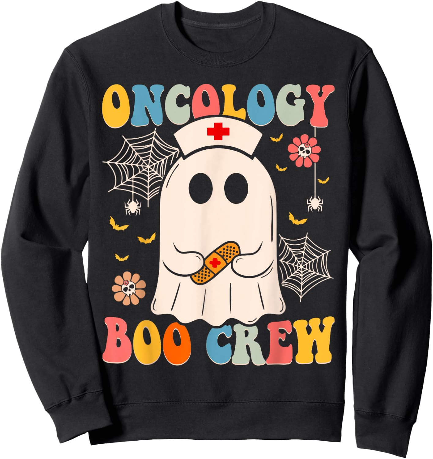Groovy Oncology Boo Crew Nurse Funny Ghost Halloween Nurse Sweatshirt - Sweatshirt | Black