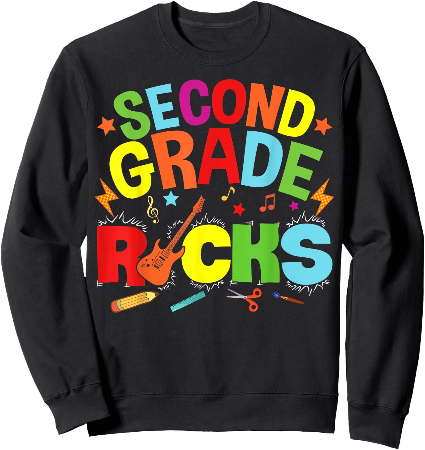 Hello 2nd Grade Rocks Teacher Team Vibes Rockstar Sweatshirt - Sweatshirt | Black