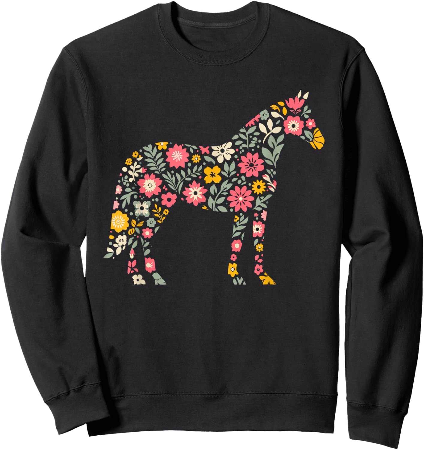 Floral FLower Horse Mom Grandma Mothers Day Sweatshirt - Sweatshirt | Black