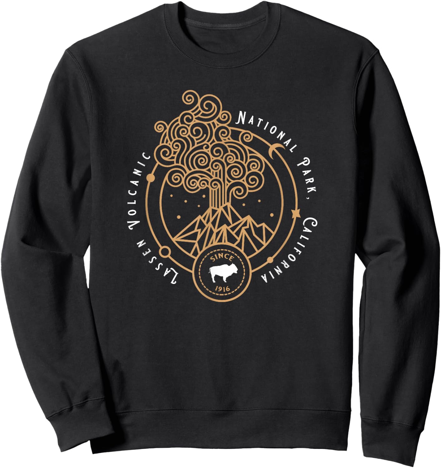 Lassen Volcanic National Park Art Bison Volcano Mountain Sweatshirt - Sweatshirt | Black