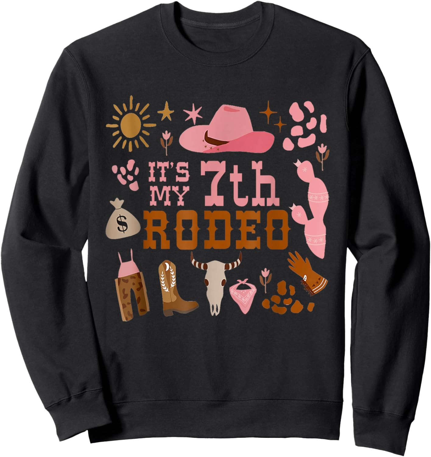 It's My 7 Year Old Shirt 7th Birthday Rodeo Cowgirl Sweatshirt - Sweatshirt | Black