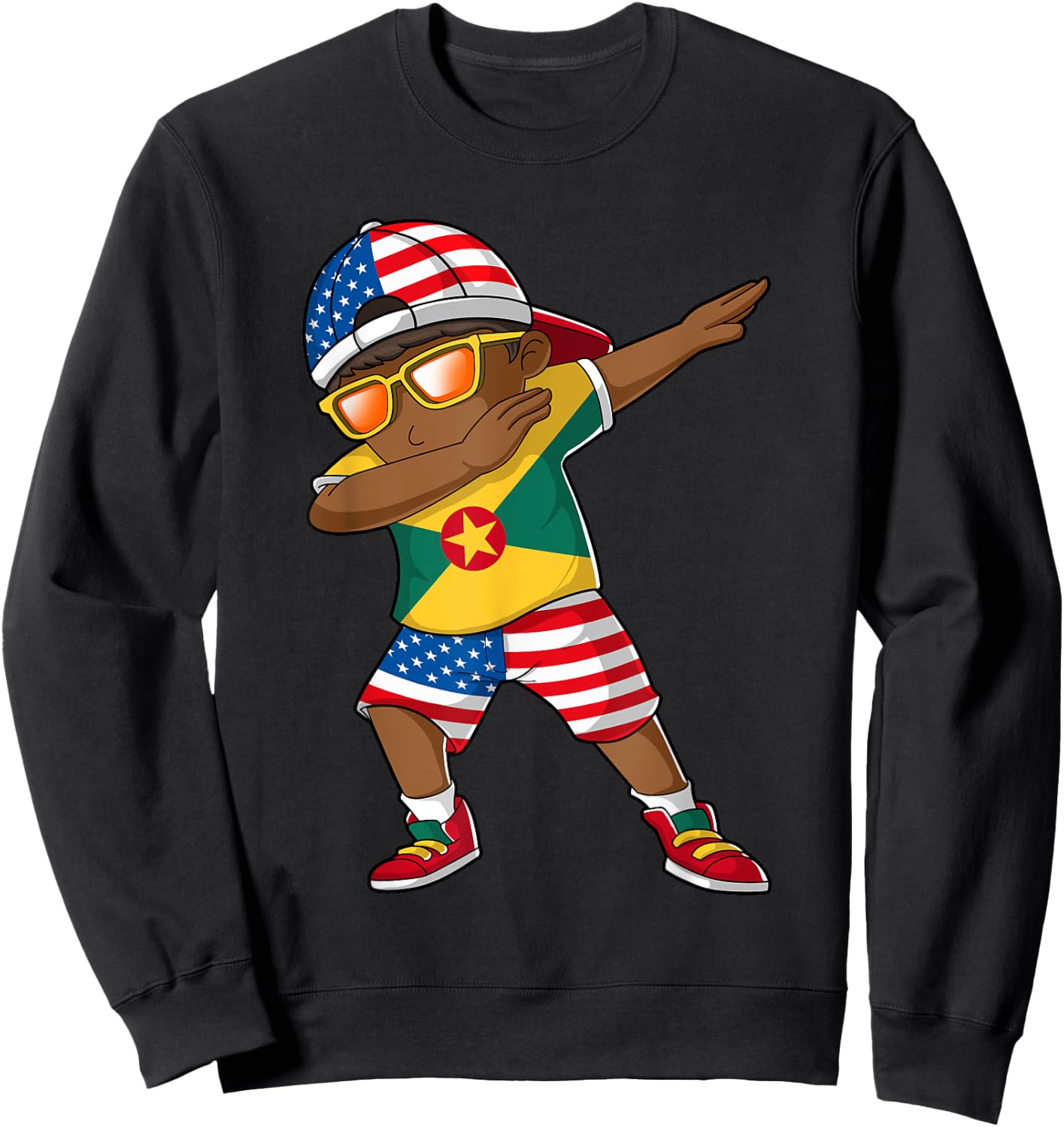 Half American Half Grenadian Boy Kid Grenada Flag Patriotic Sweatshirt - Sweatshirt | Black