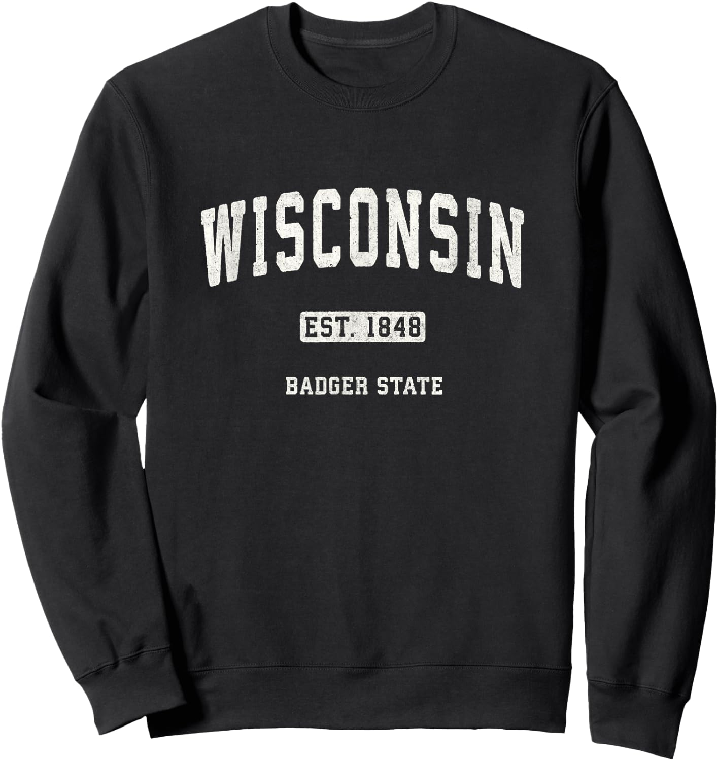 Wisconsin WI Vintage Sports Design Retro Varsity Sweatshirt - Sweatshirt | Black