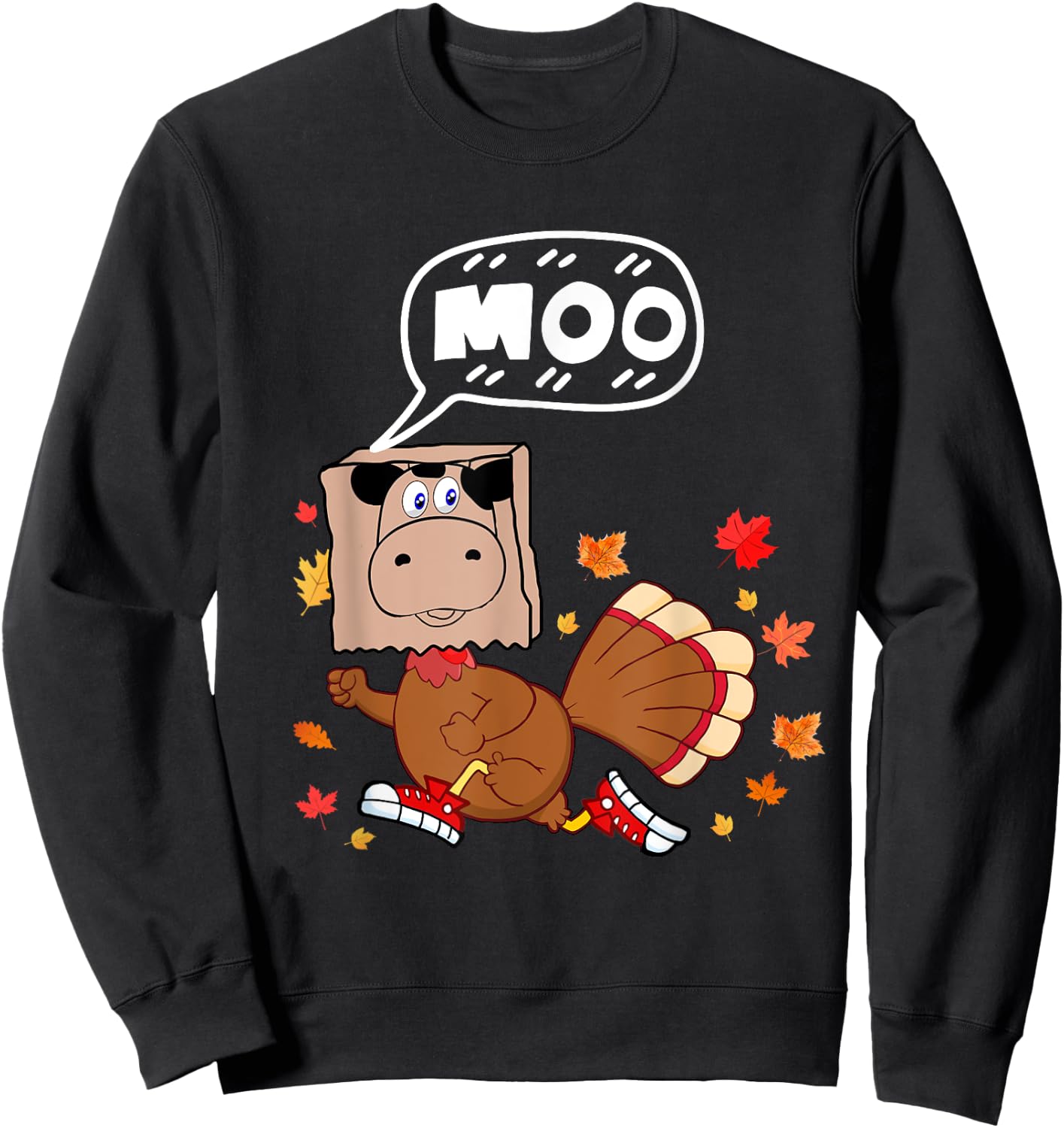 Thanksgiving 2022 Funny Fake Cow Moo Thanksgiving Turkey Sweatshirt - Sweatshirt | Black