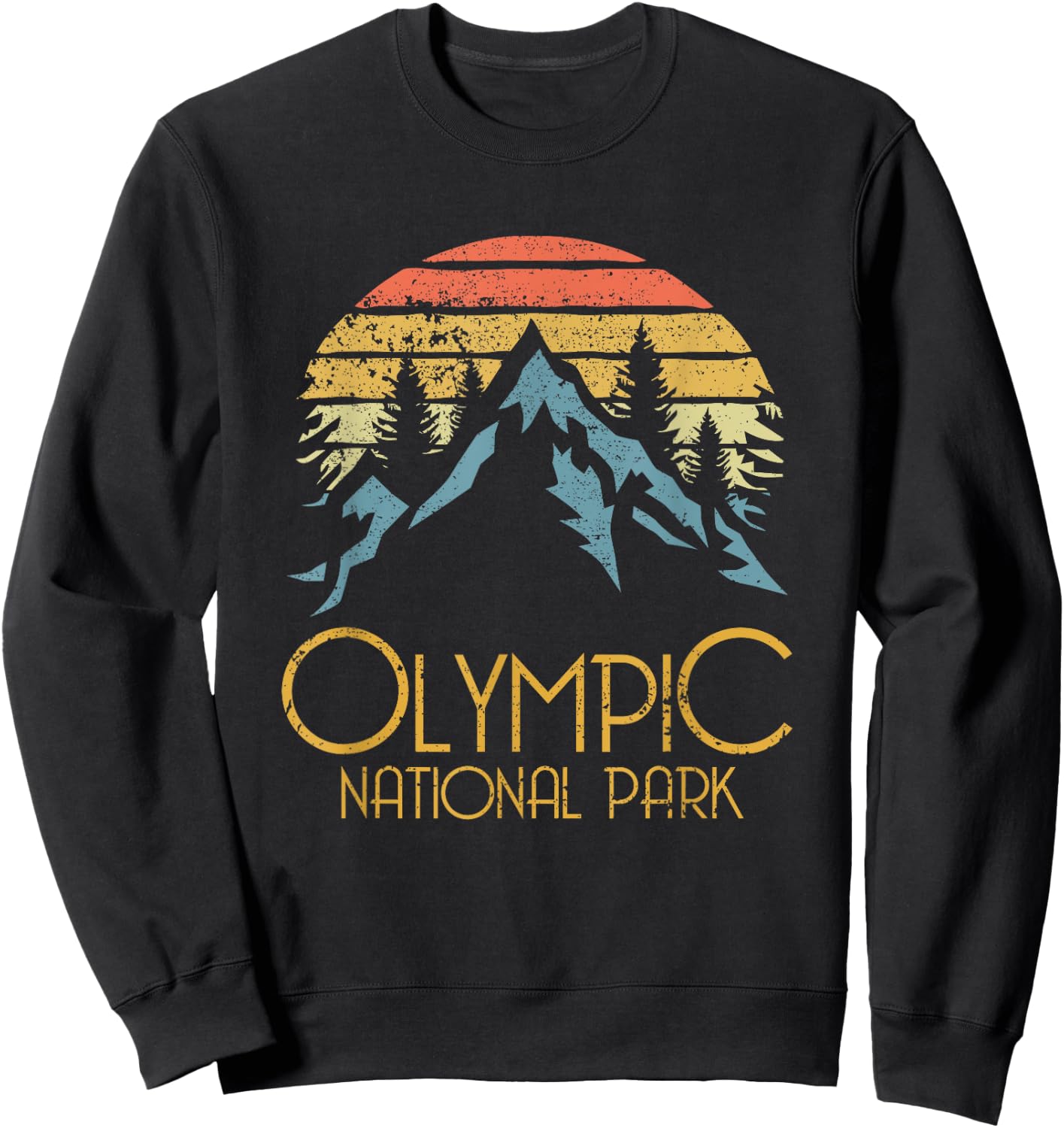 Retro Olympic National Park Washington Mountains Sweatshirt - Sweatshirt | Black