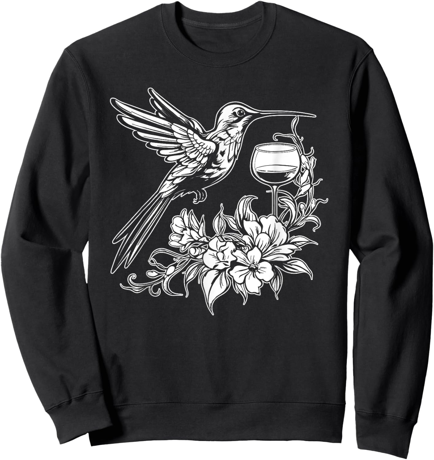 Hummingbird Ornithology Birds Nature Hummingbird Wine Glass Sweatshirt - Sweatshirt | Black