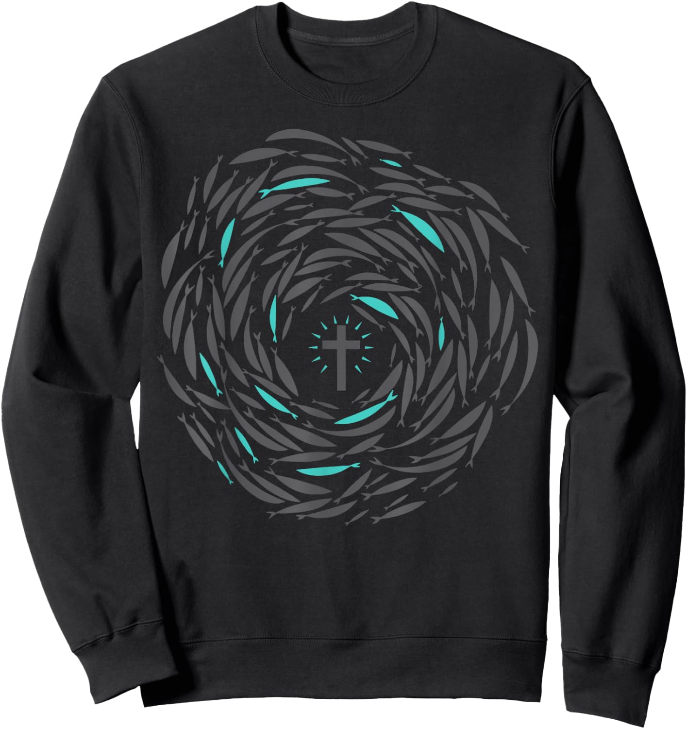 Christian Fish Swim With Cross Jesus Religious Apparel Sweatshirt - Sweatshirt | Black