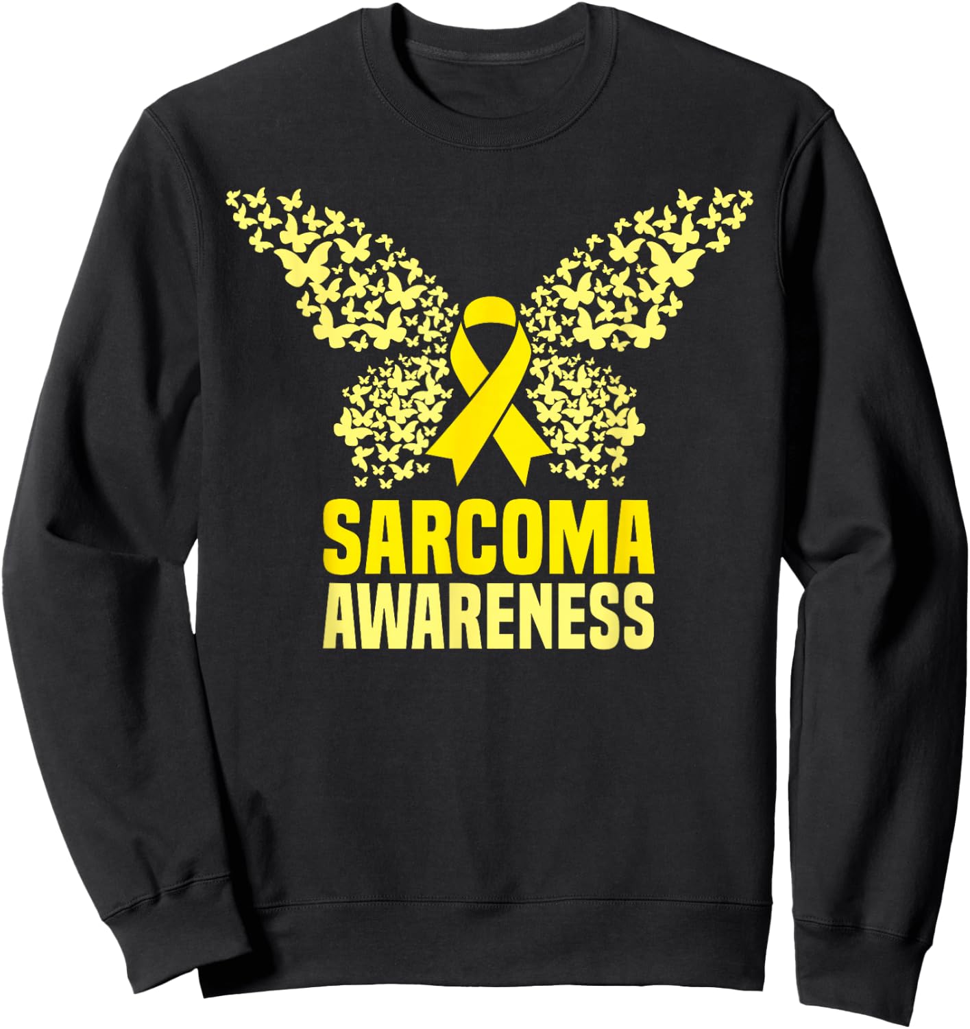 Yellow Butterfly Ribon Sarcoma Bone Cancer Awareness Support Sweatshirt - Sweatshirt | Black