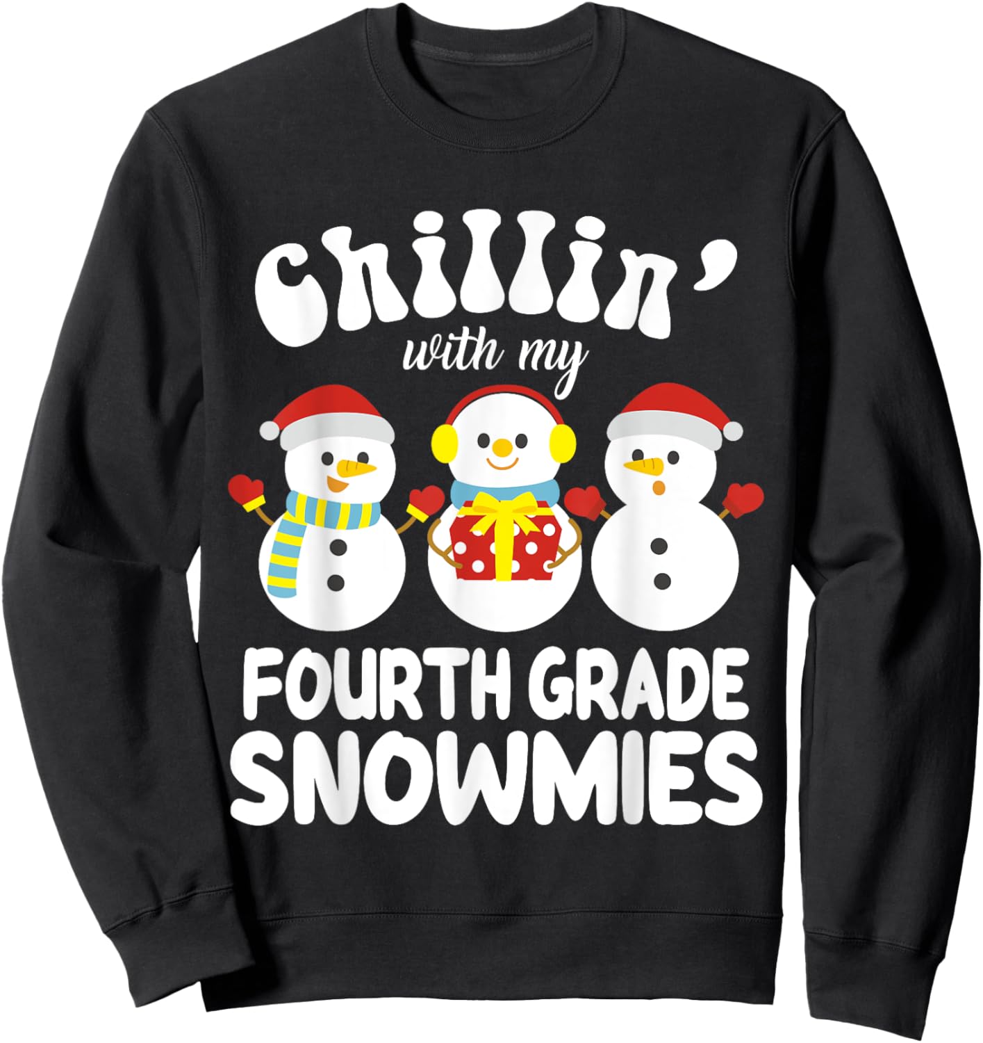 Teacher Christmas Fourth Grade Teacher Xmas Shirt - Black, Small, -Kids Sweatshirt - Sweatshirt | Black