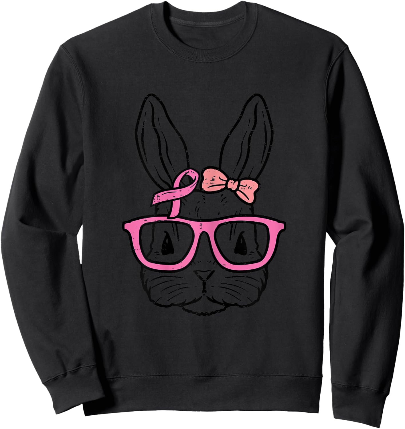 Pink Bunny Rabbit Fighting Breast Cancer Awareness Women Sweatshirt - Sweatshirt | Black