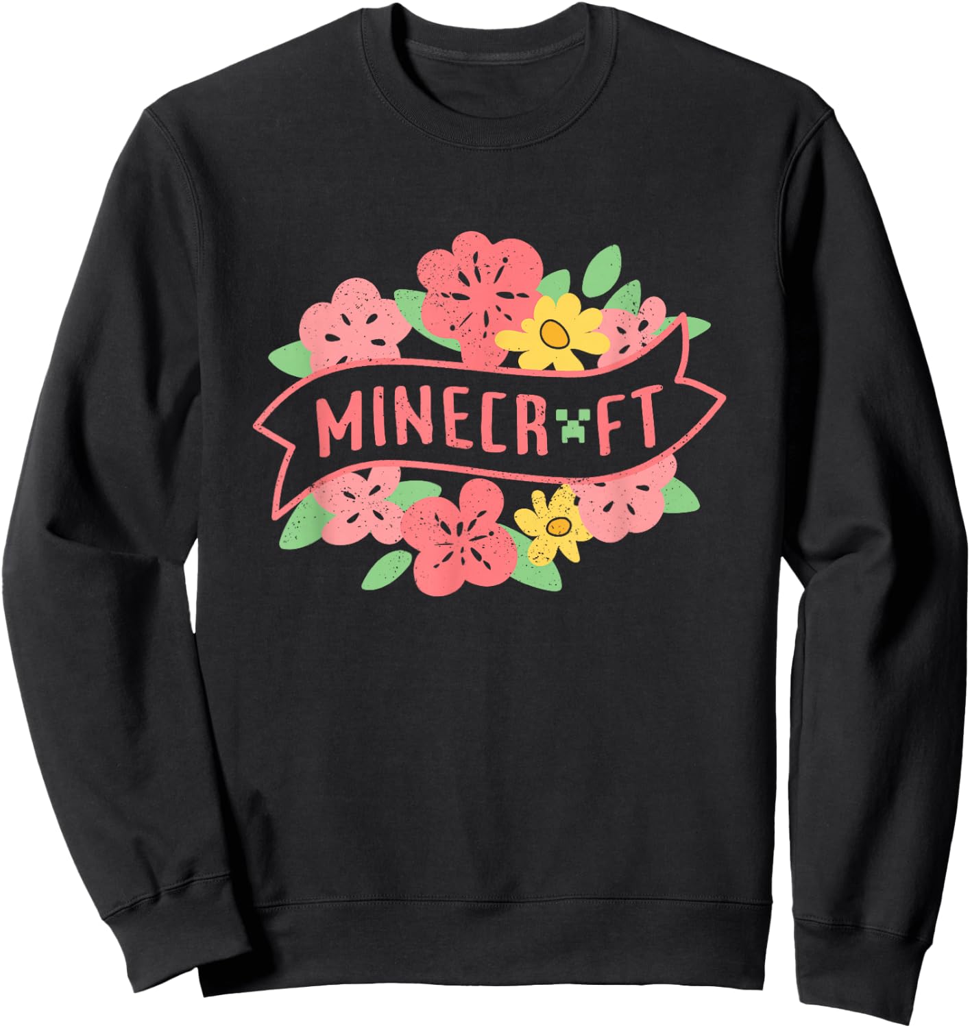 Minecraft Spring Floral Pastel Logo Sweatshirt - Sweatshirt | Black