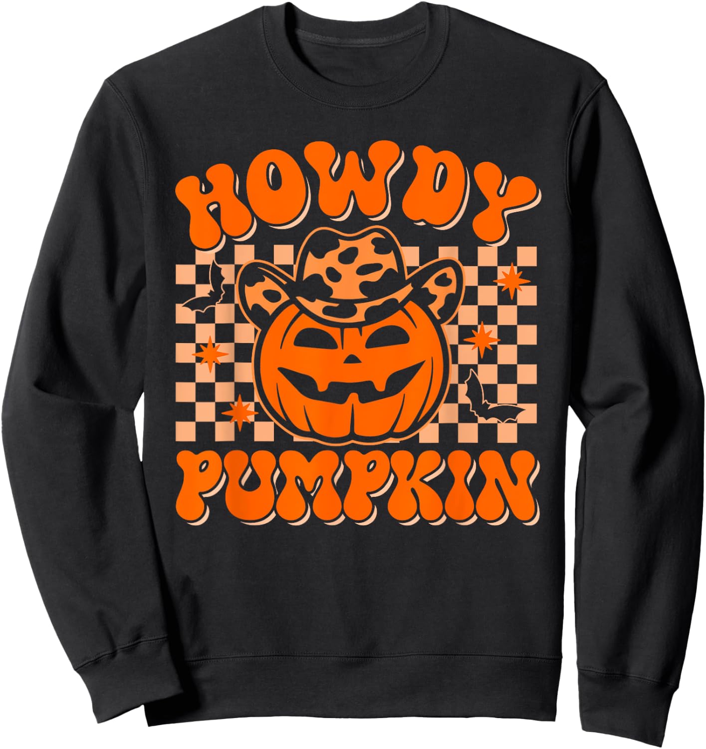 Howdy Pumpkin Groovy Western Halloween Vintage Rodeo Cowgirl Sweatshirt - Sweatshirt | Black