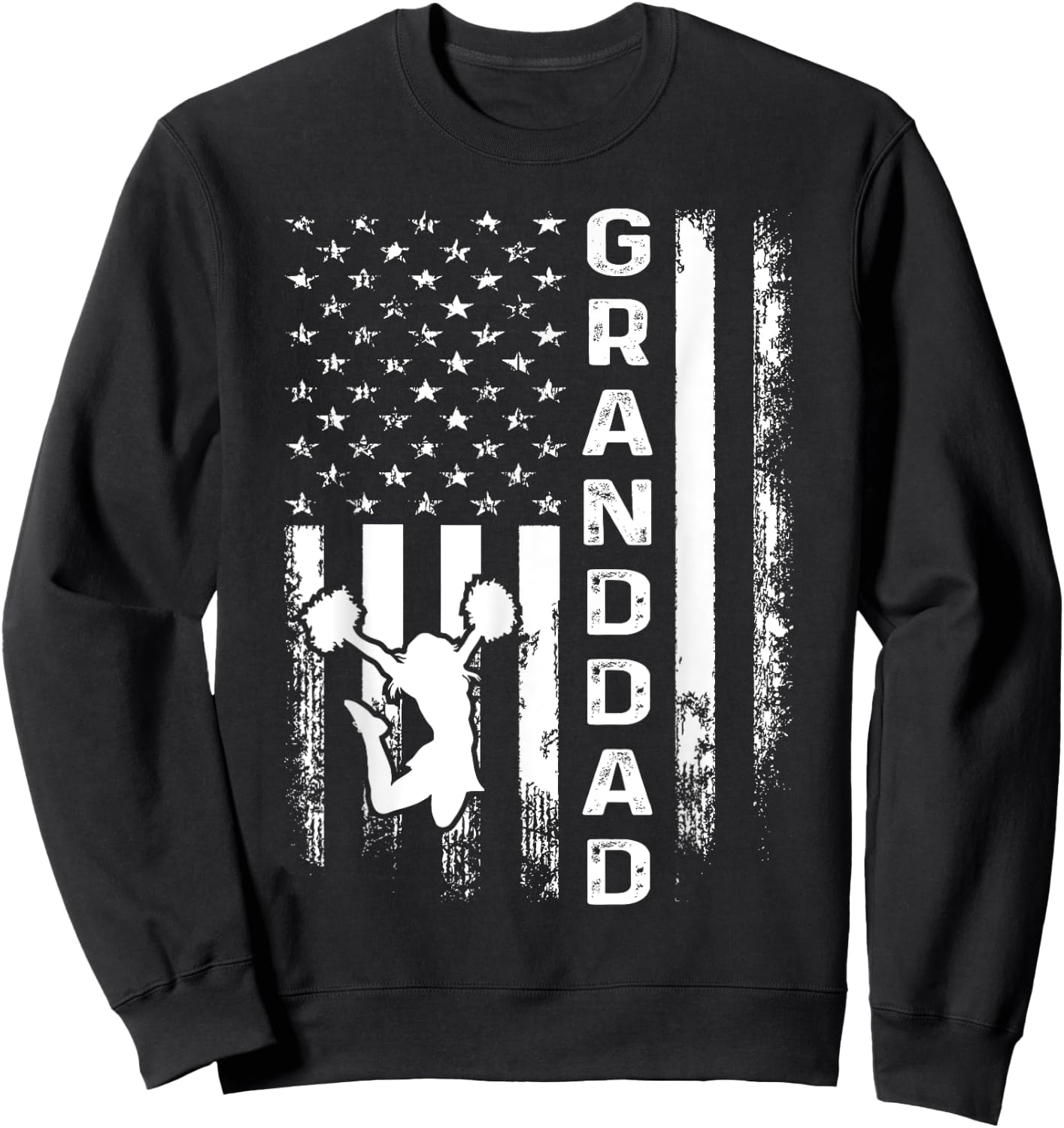 Cheer Granddad American Flag Cheerleading Cheerleader Sweatshirt - Sweatshirt | Black