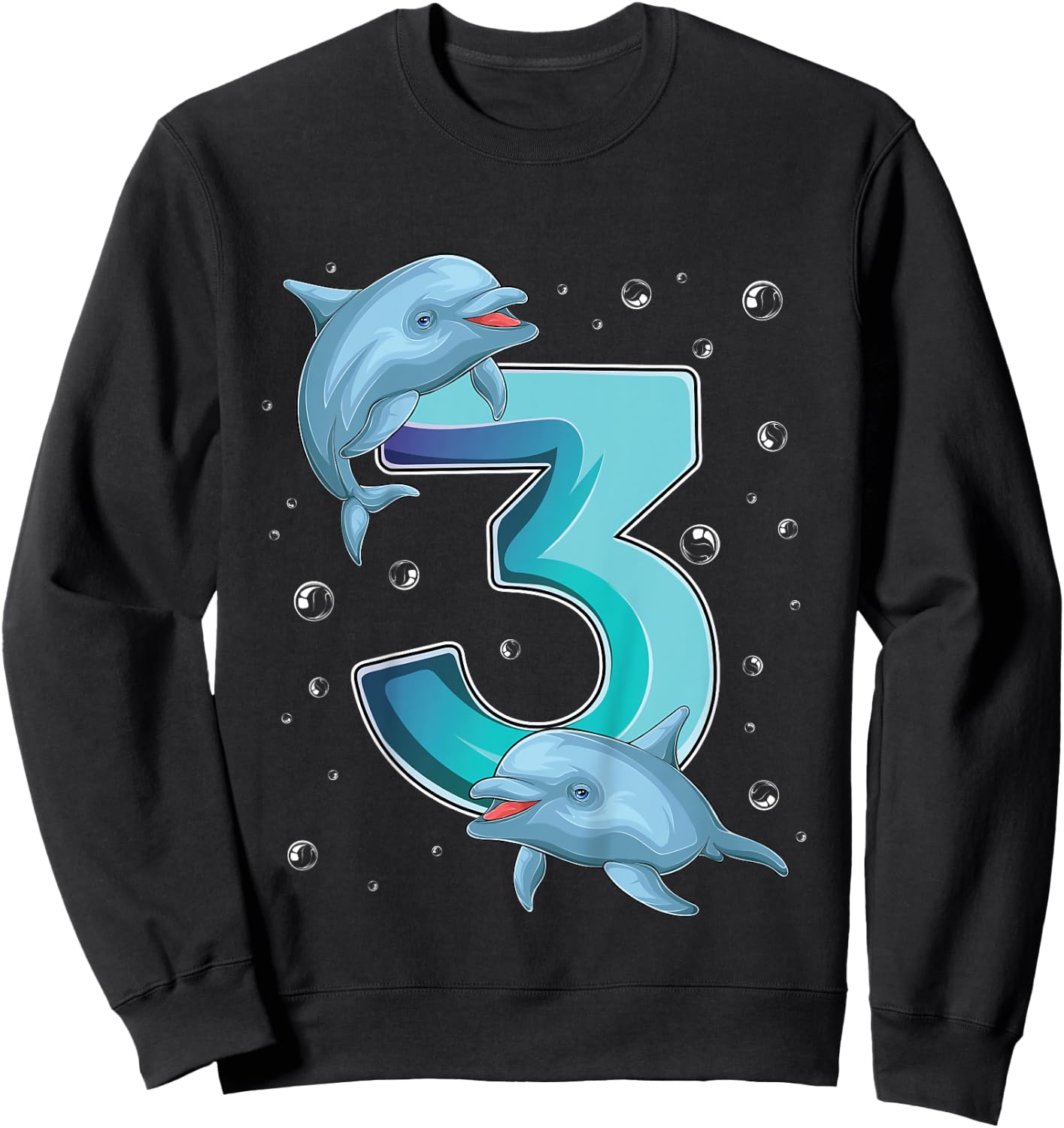 3 Year Old Dolphin 3rd Birthday Girl Party Dolphin Lover Sweatshirt - Sweatshirt | Black