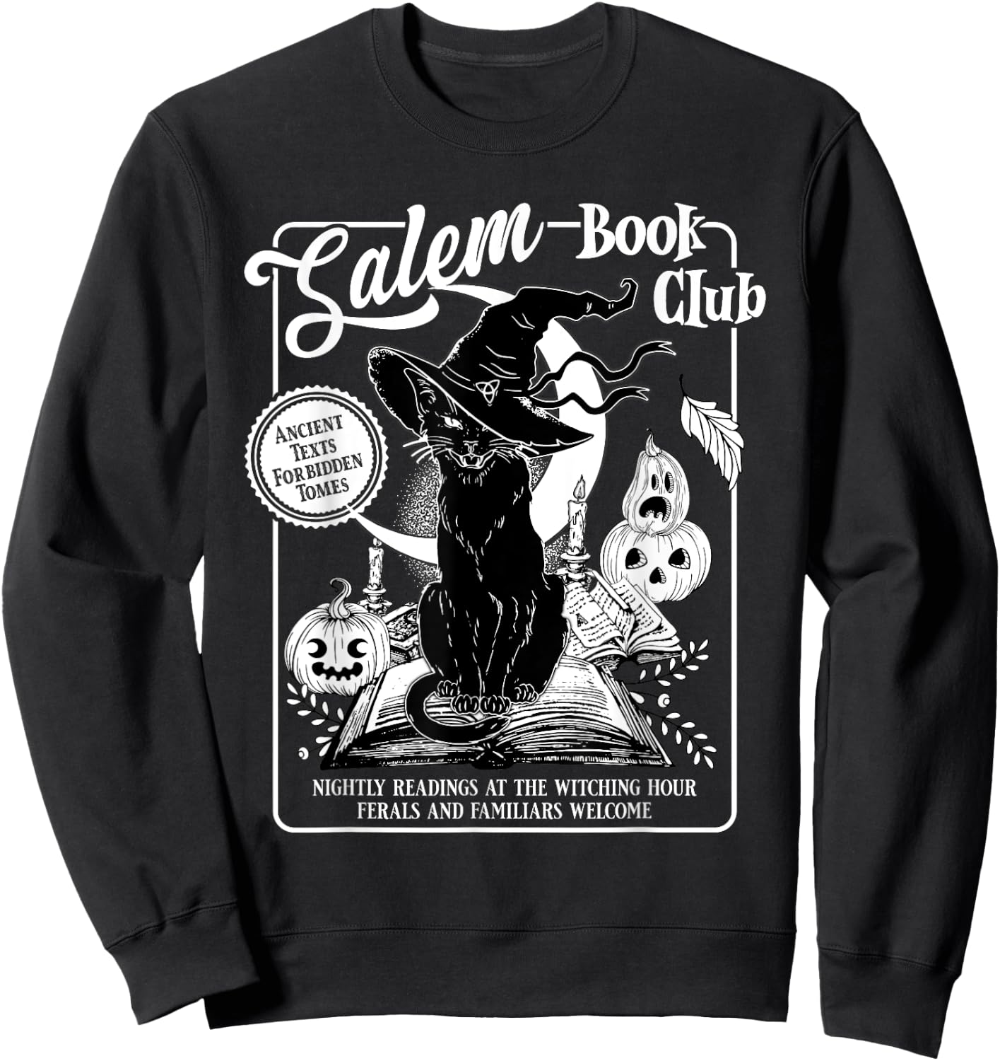 Salem Witch Book Club Bookish Retro Halloween Black Cat Men Women Kids Sweatshirt - Sweatshirt | Black