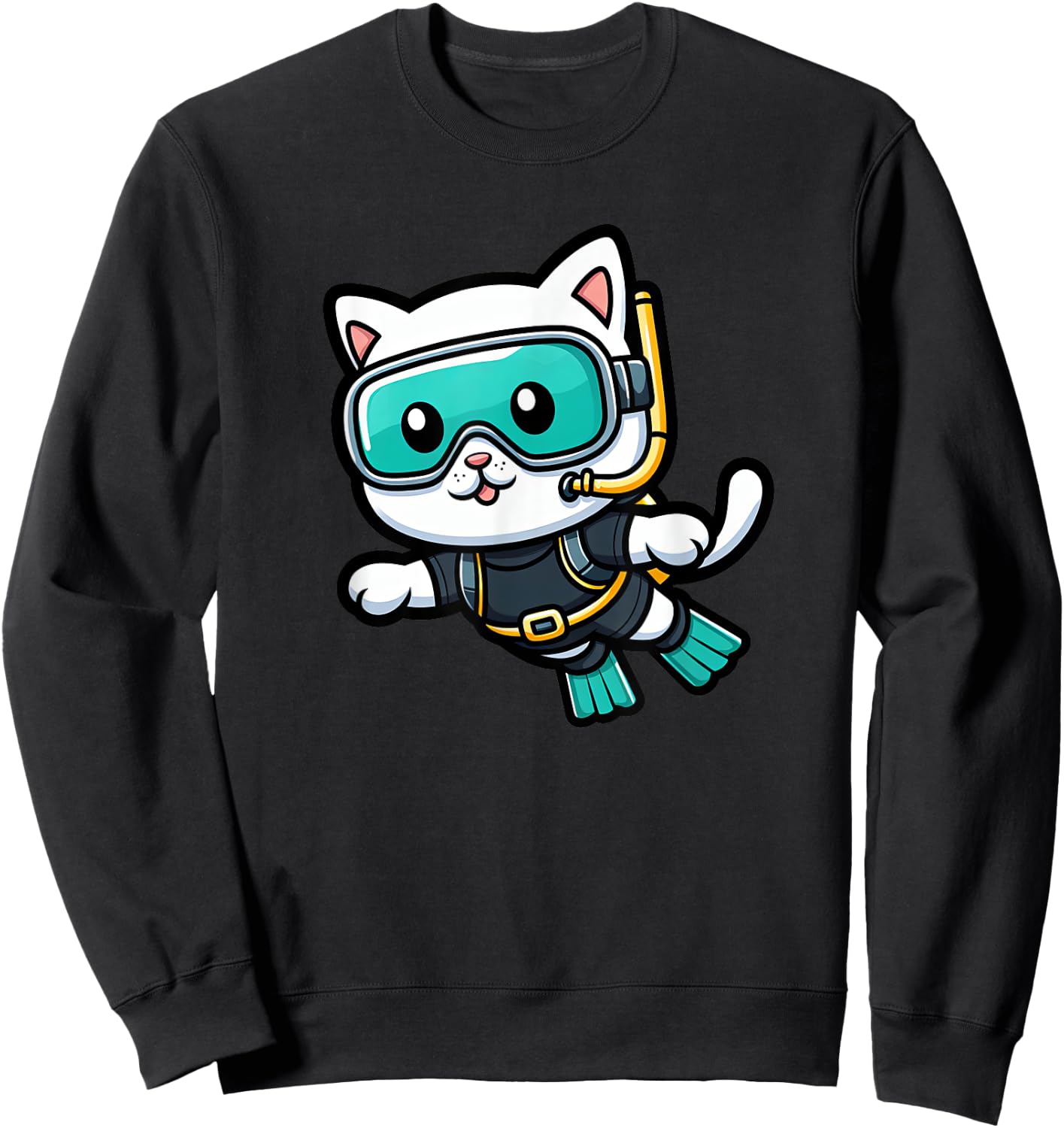 White Cat Scuba Diving Pet Funny Snorkeling Men Women Girls Kids Sweatshirt - Sweatshirt | Black