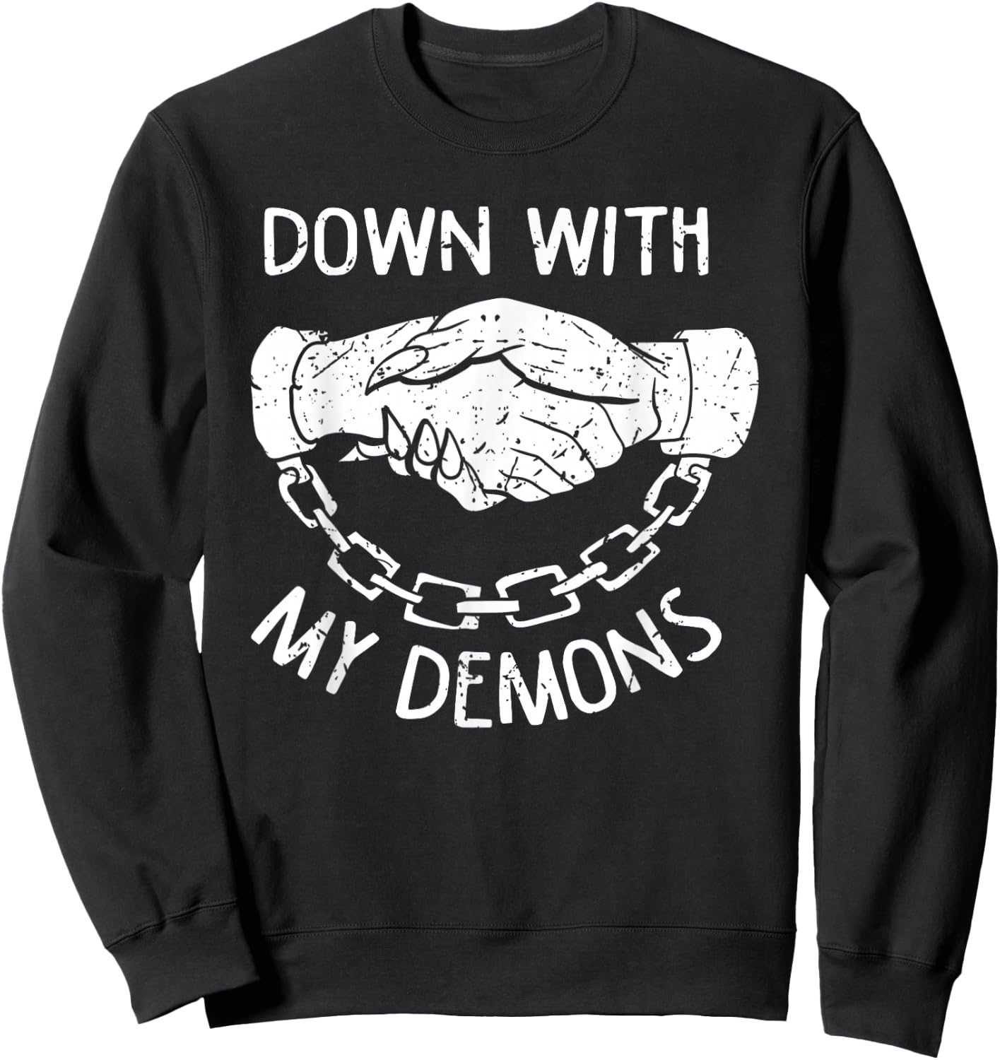 Down With My Demons Deal Handshake Aesthetic Goth Sweatshirt - Sweatshirt | Black