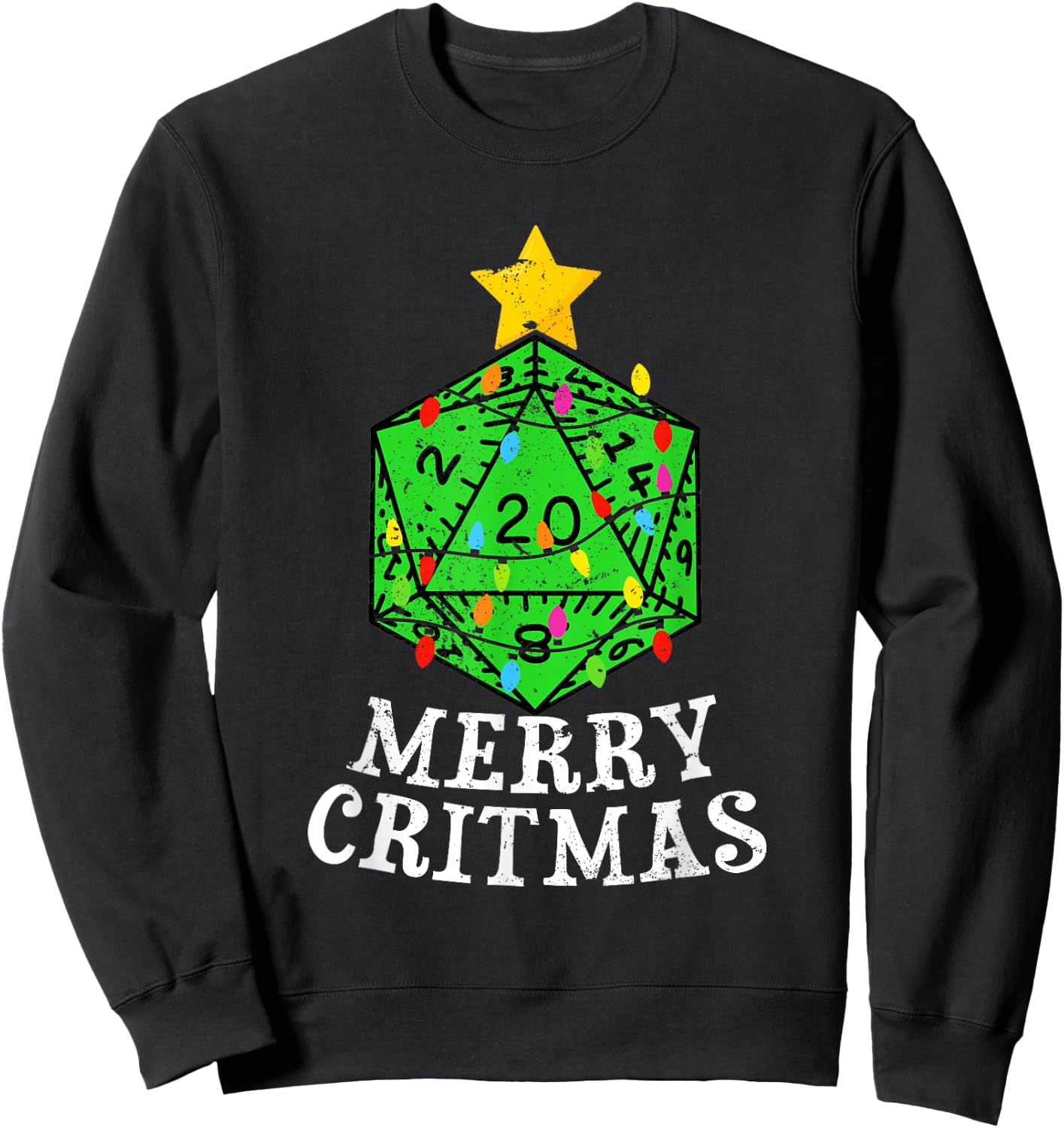 Merry Critmas D20 RPG Christmas Tree RPG Gamer Gaming Xmas Sweatshirt - Sweatshirt | Black