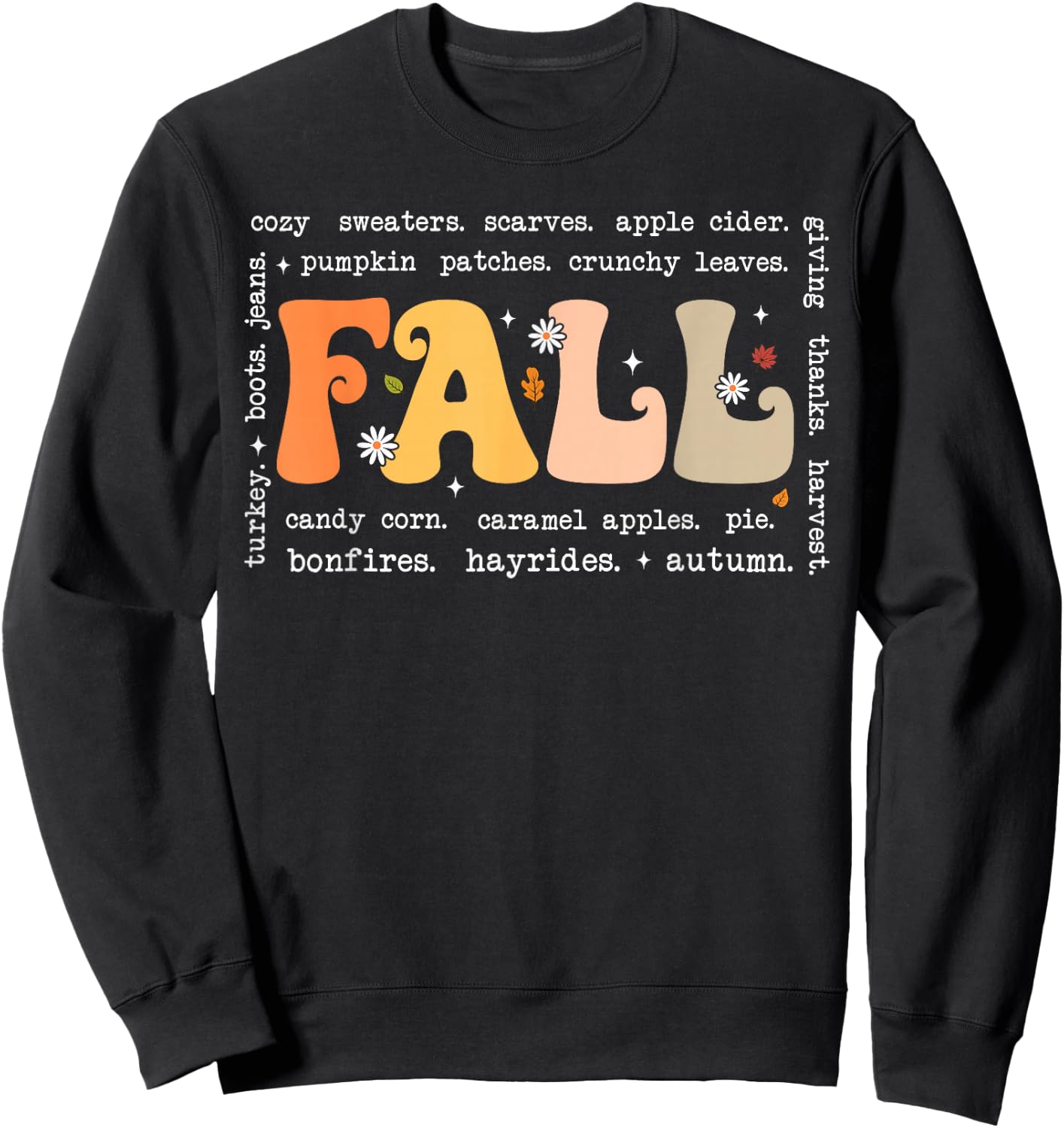 Fall Words Hello Fall Autumn Thanksgiving Pumpkin Season Sweatshirt - Sweatshirt | Black