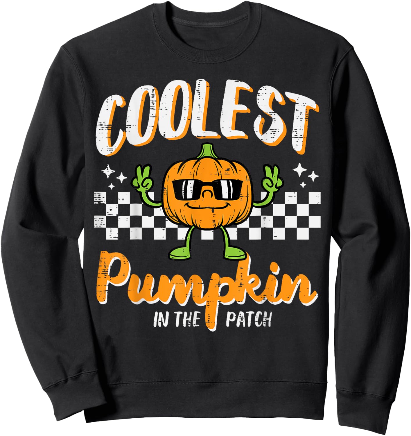 Coolest Pumpkin In Patch Halloween Retro Costume Groovy Boys Sweatshirt - Sweatshirt | Black