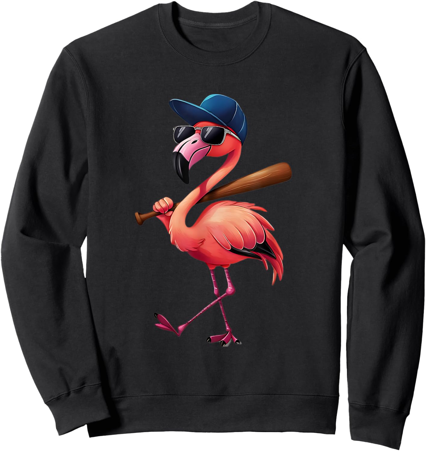 Funny Flamingo Cool Playing Softball Flamingo in Sunglasses Sweatshirt - Sweatshirt | Black