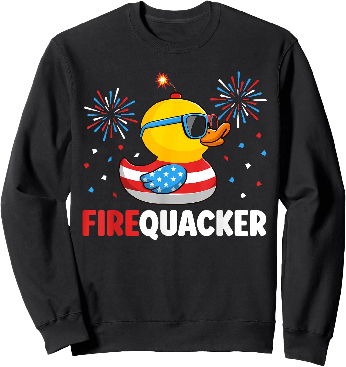 4th of July Duck Firequacker Patriotic Fourth of July Funny Sweatshirt - Sweatshirt | Black