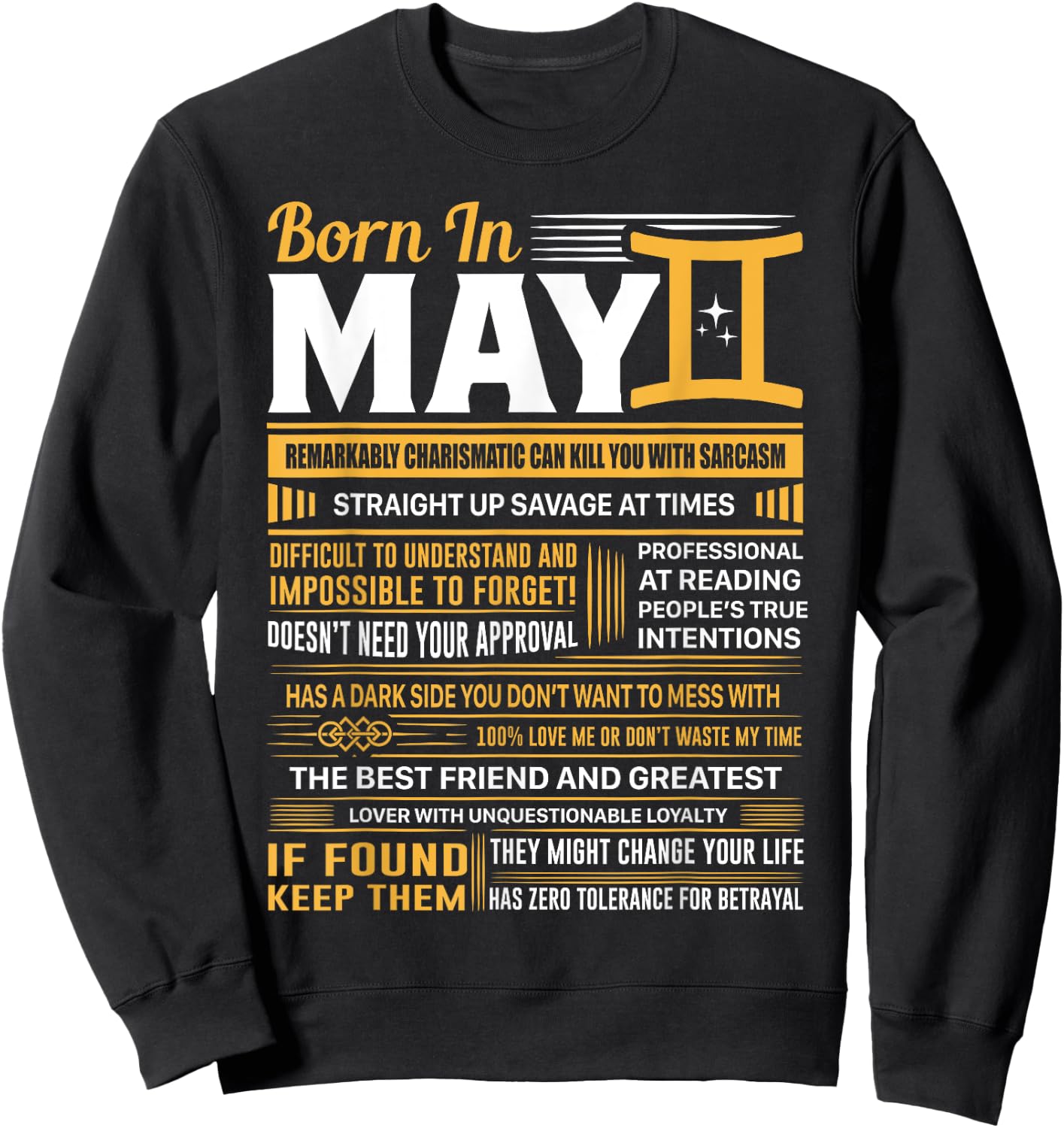 Born In May Gemini Funny Birthday Gift Sweatshirt - Sweatshirt | Black