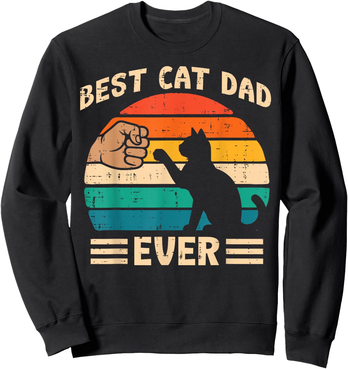 Best Cat Dad Ever Fist Bump Retro Fathers Day Fur Papa Daddy Sweatshirt - Sweatshirt | Black