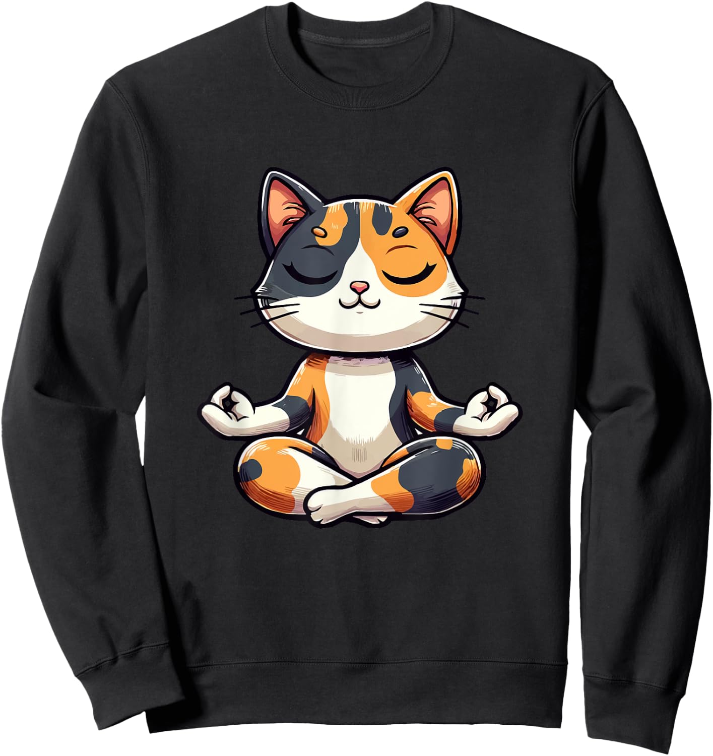 Calico Cat Yoga Exercise Feline Animal Pet Kawaii Calico Cat Men Women Sweatshirt - Sweatshirt | Black