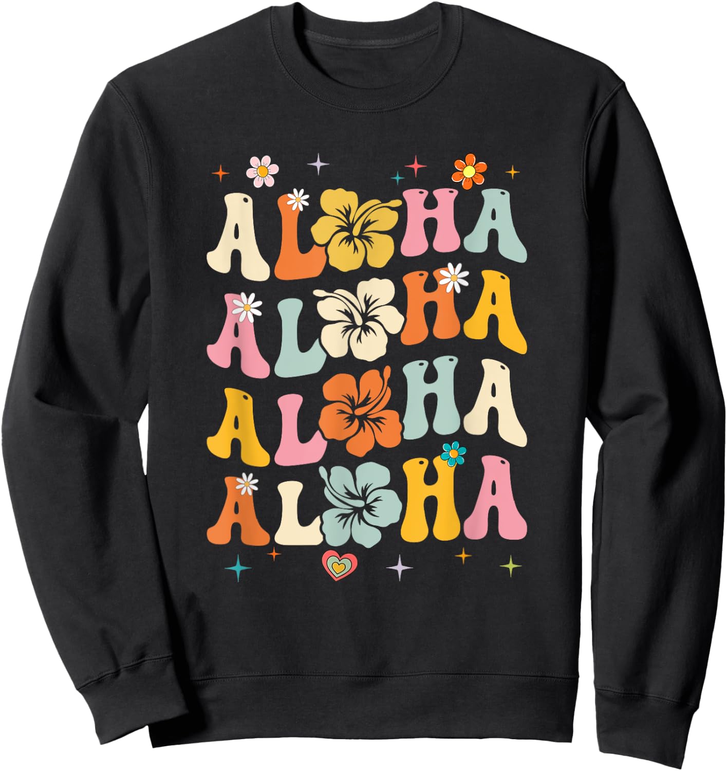 Aloha Women Hawaii Family Vacation Trip Girls Summer Groovy Sweatshirt - Sweatshirt | Black