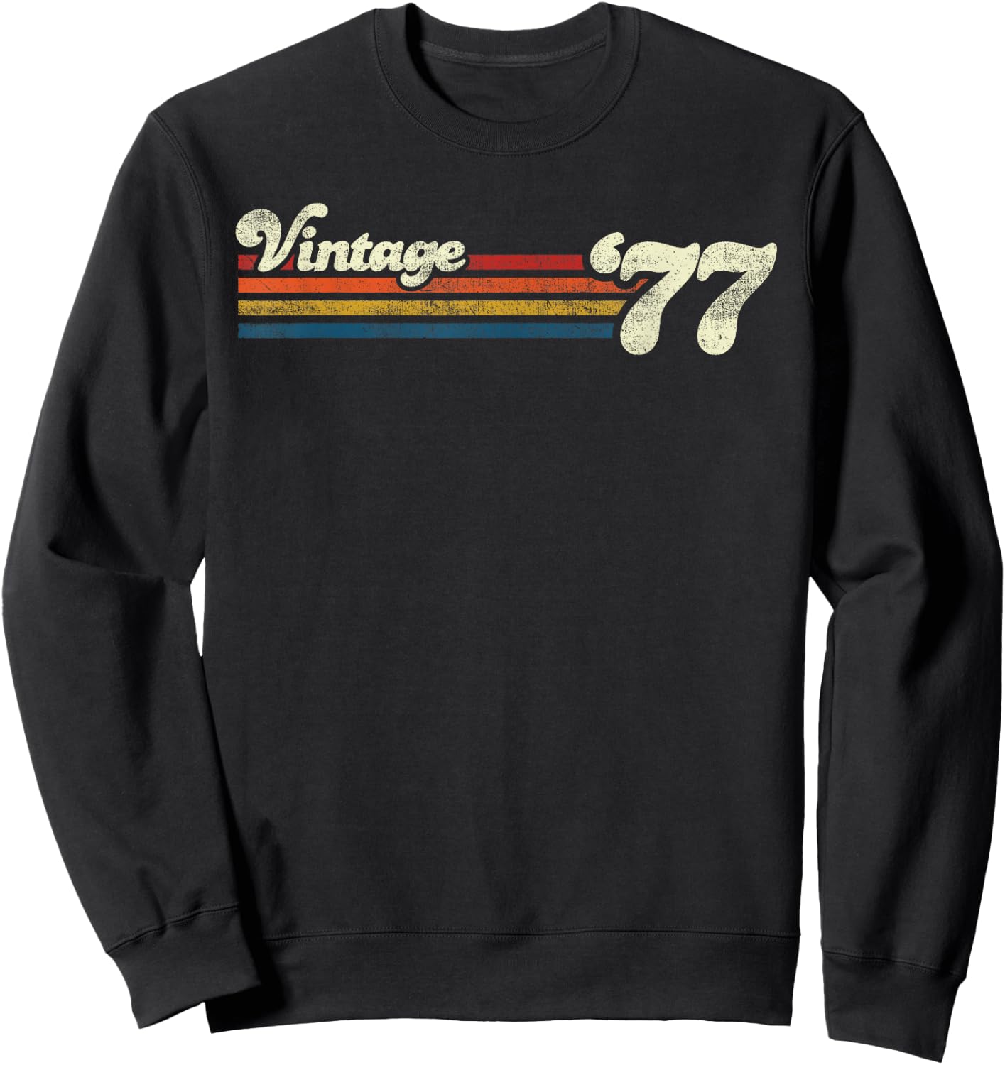 Vintage 1977 Chest Stripe Birthday Sweatshirt - Sweatshirt | Black
