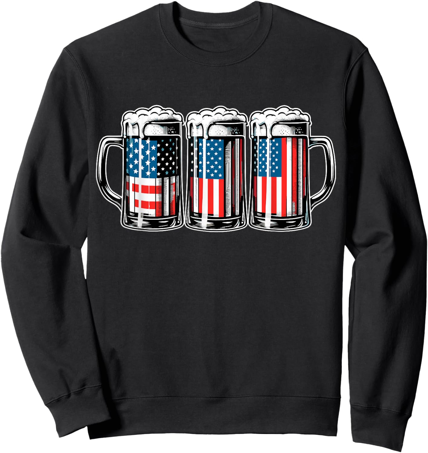 Beer American Flag 4th of July Men Merica Drinking USA Sweatshirt - Sweatshirt | Black