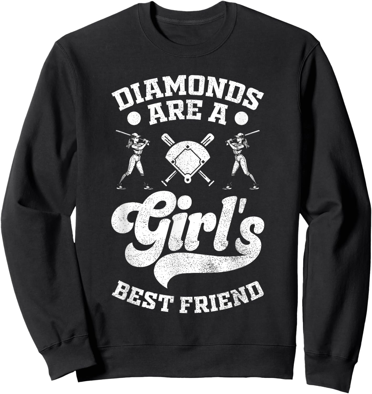 Diamonds Are A Girl's Best Friend Baseball Softball Girl Sweatshirt - Sweatshirt | Black