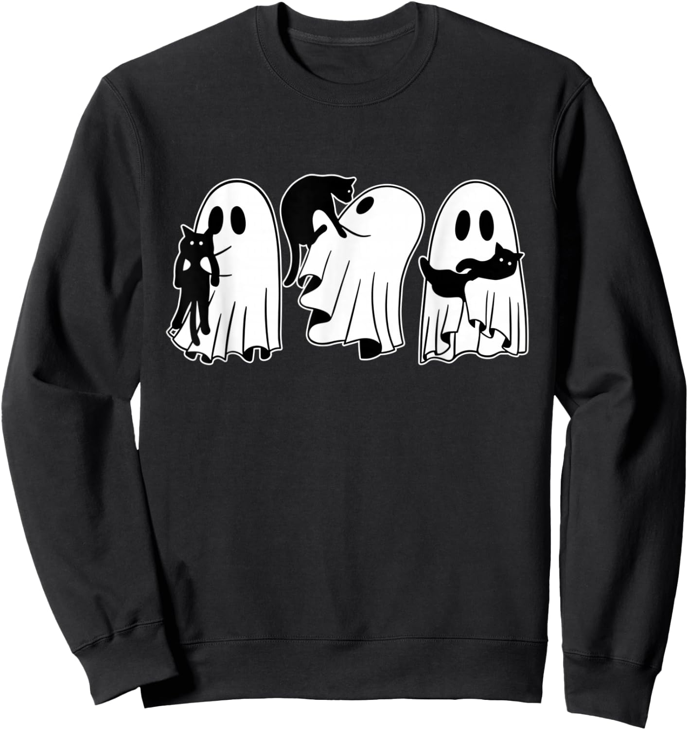 Ghost Holding Black Cat Funny Halloween Cat Lovers Women Sweatshirt - Sweatshirt | Black
