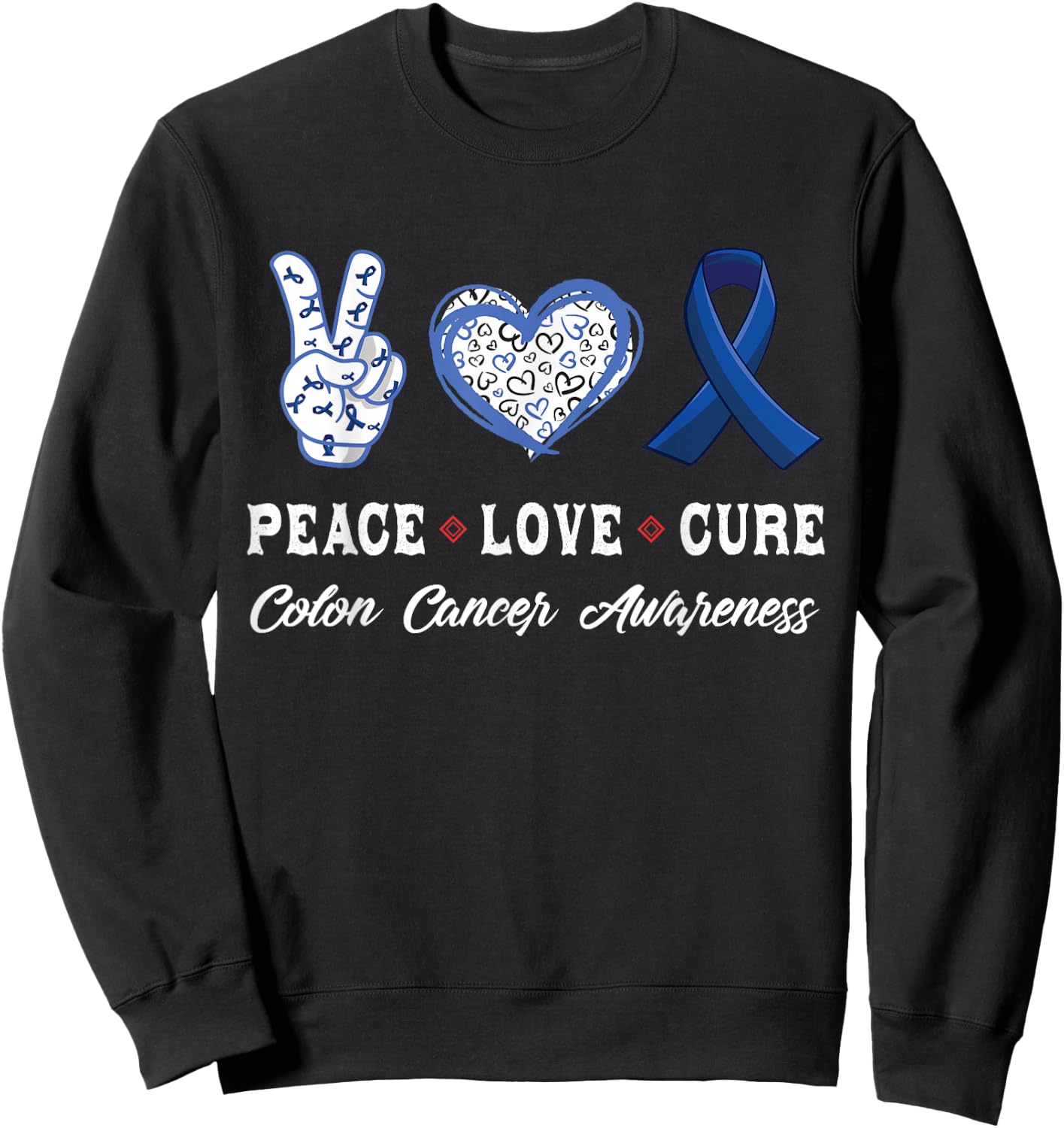 Peace Love cure Colon Cancer awareness men women Kids Sweatshirt - Sweatshirt | Black