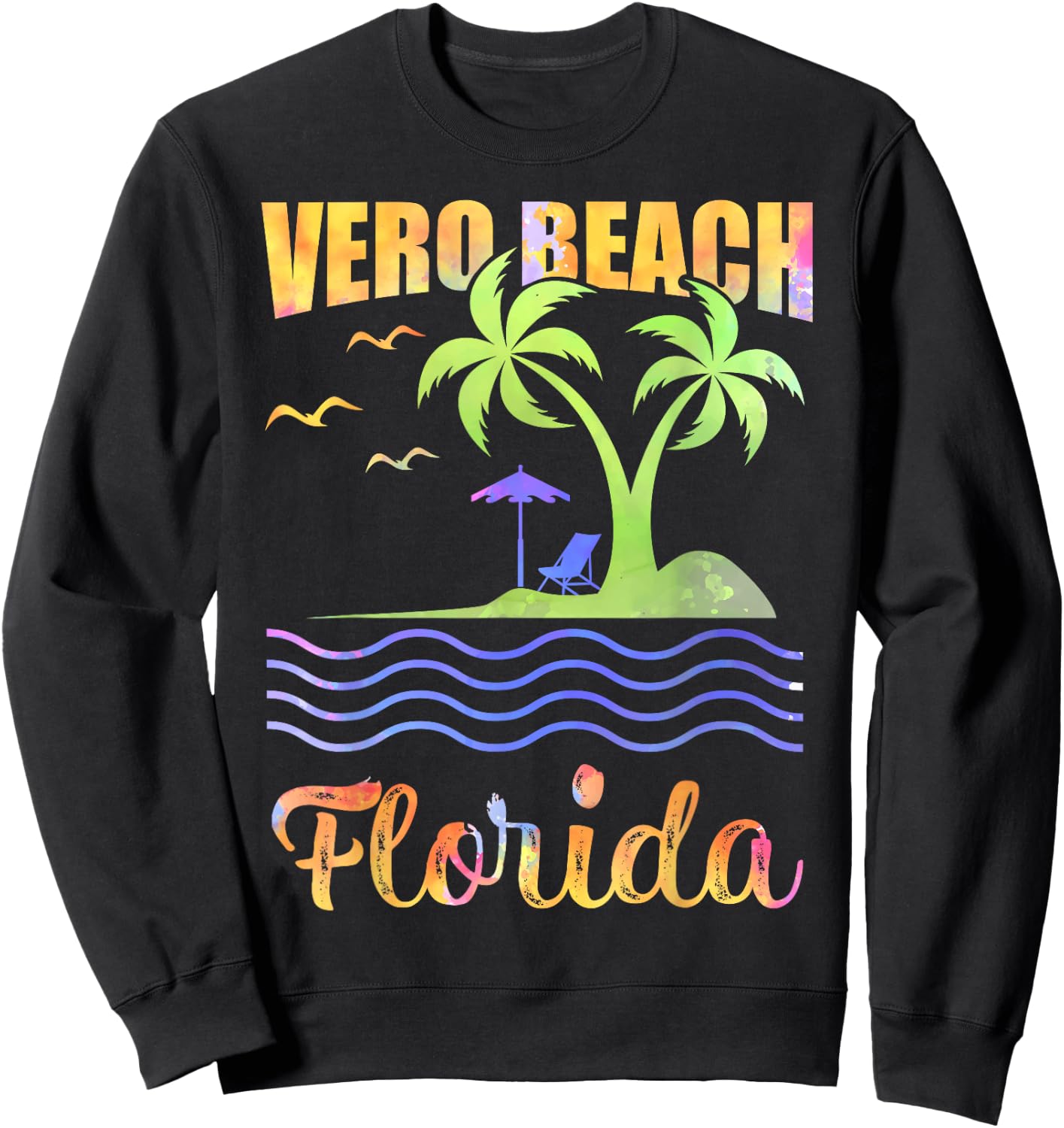 Summer Vacation Retro Sunset Florida Vero Beach Men Women Kids Sweatshirt - Sweatshirt | Black