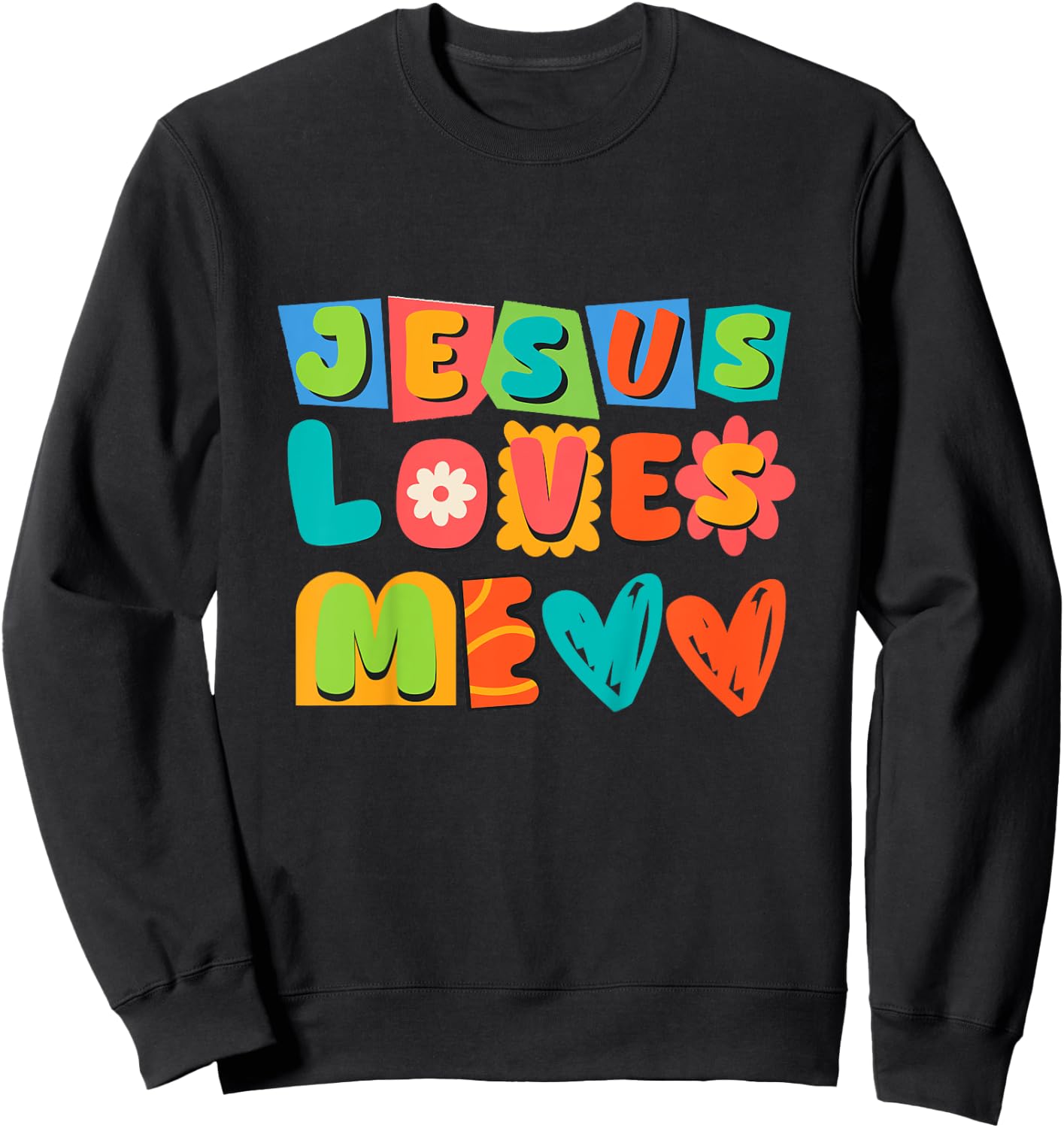 Groovy Jesus Loves Me Biblical Christian Church Retro Kids Sweatshirt - Sweatshirt | Black
