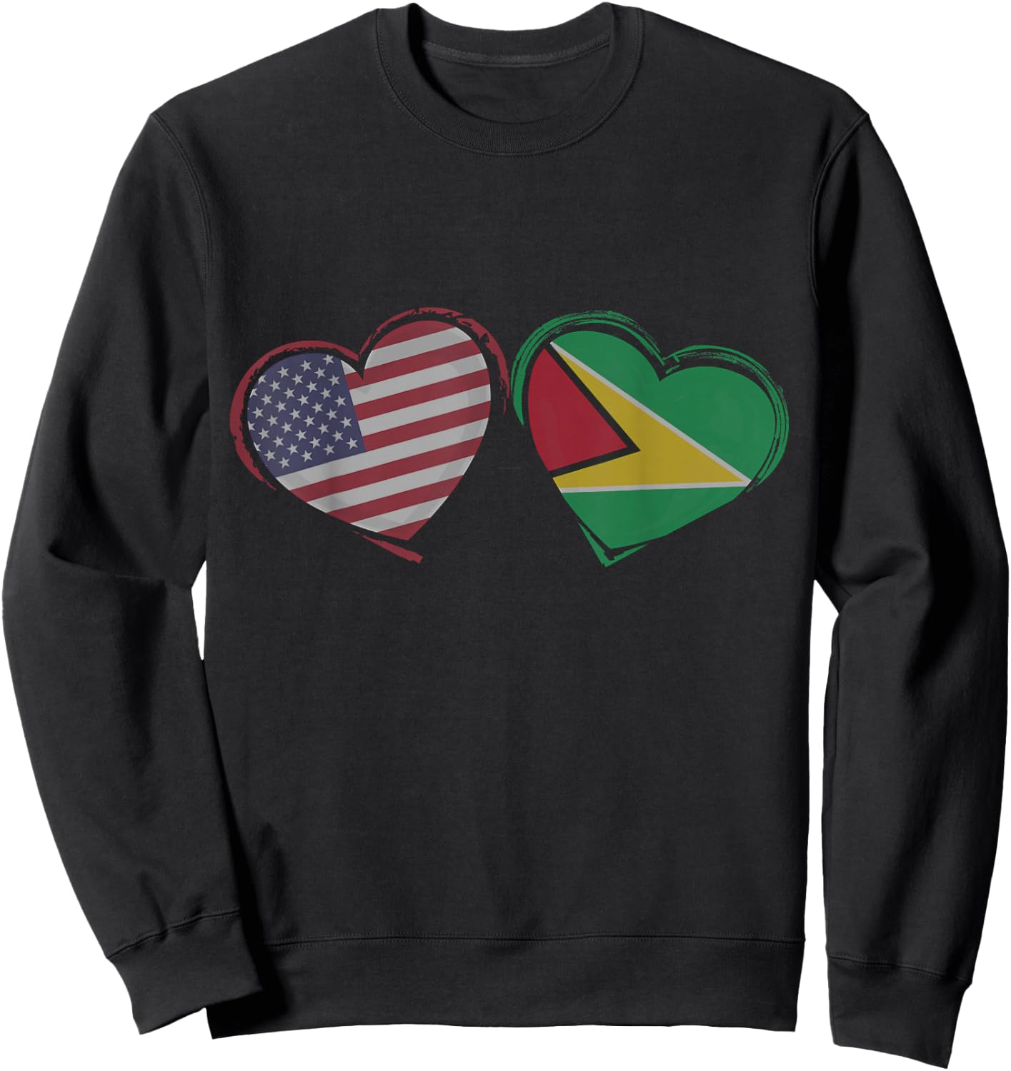 USA Guyana Flag Heart Valentines Day Guyanese American Sweatshirt - Sweatshirt | Black