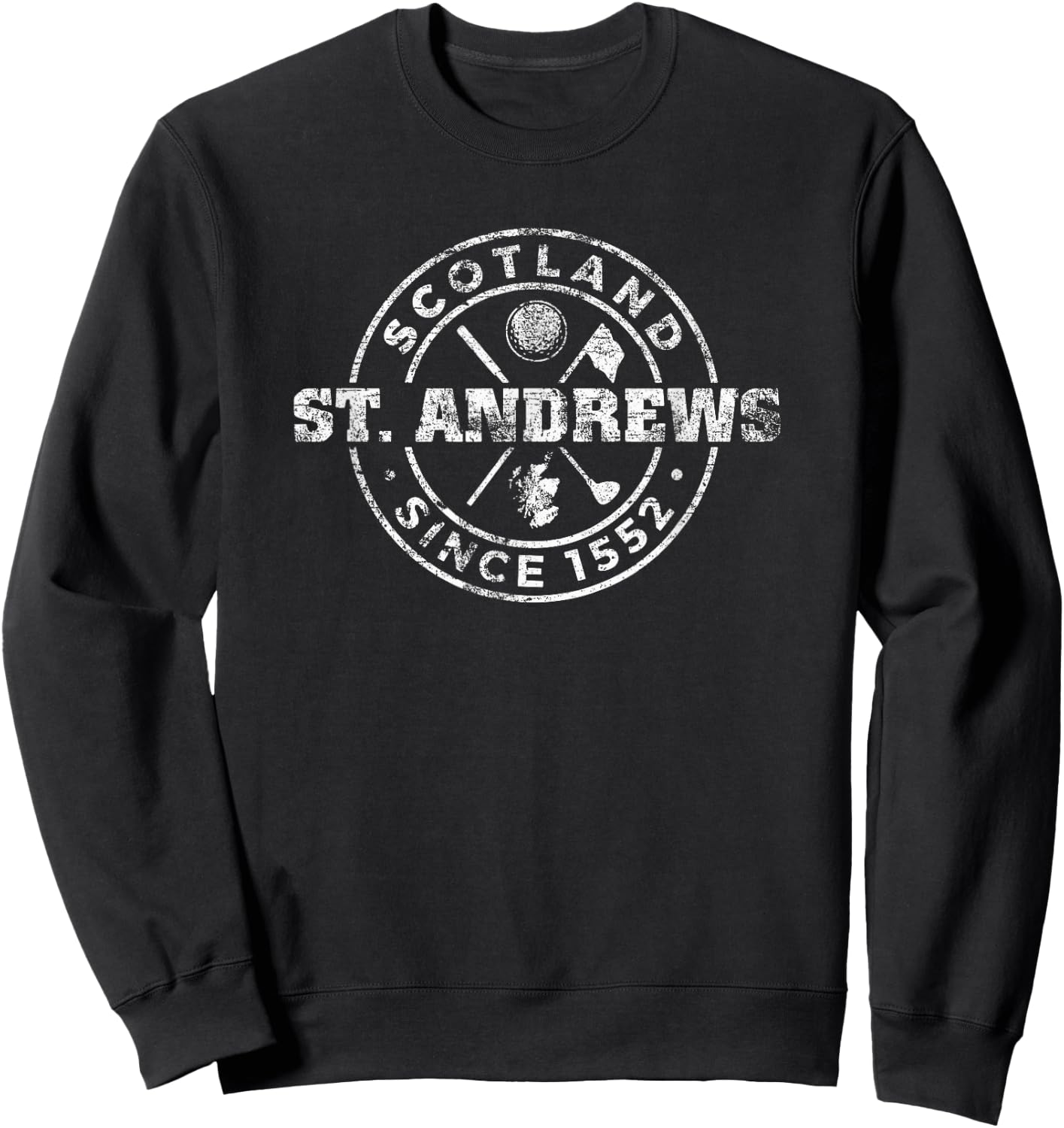 St. Andrews Scotland Golf 1552 Distressed , Small, Black Sweatshirt - Sweatshirt | Black