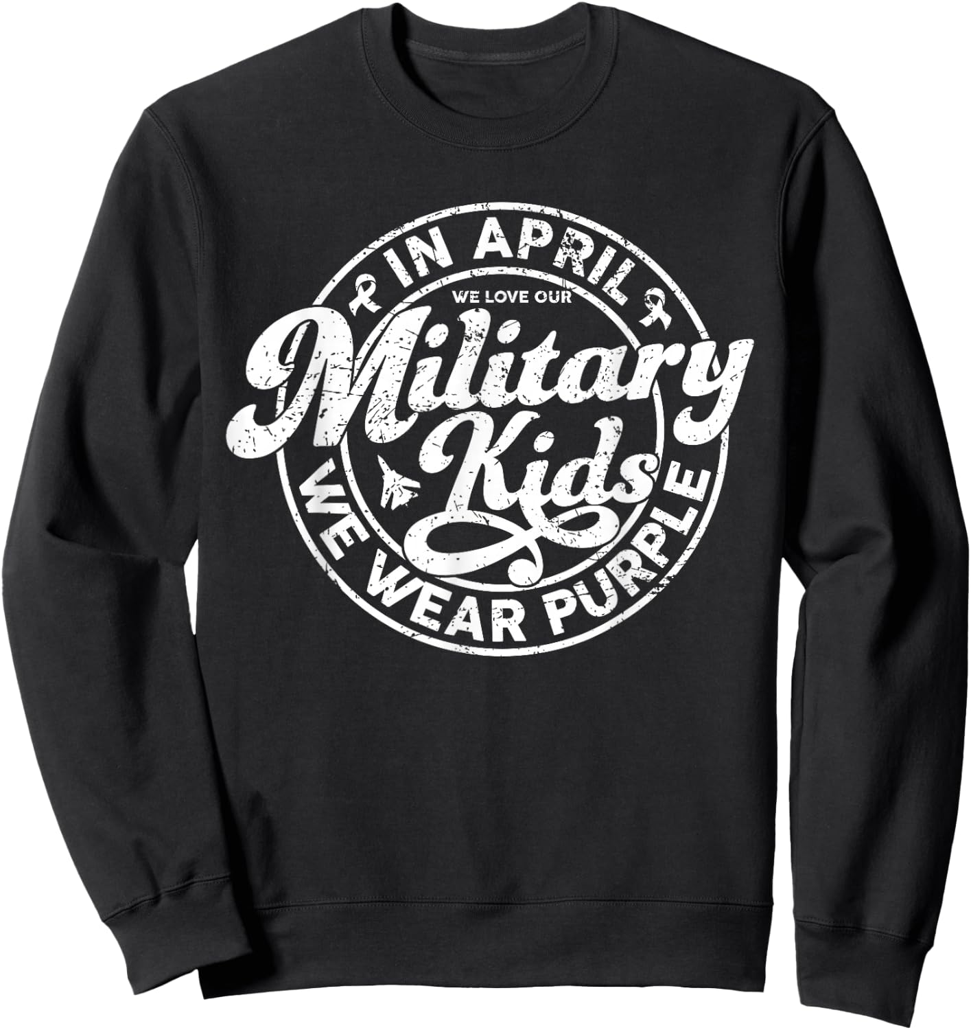 In April We Wear Purple Military Child Month Military Kids Sweatshirt - Sweatshirt | Black