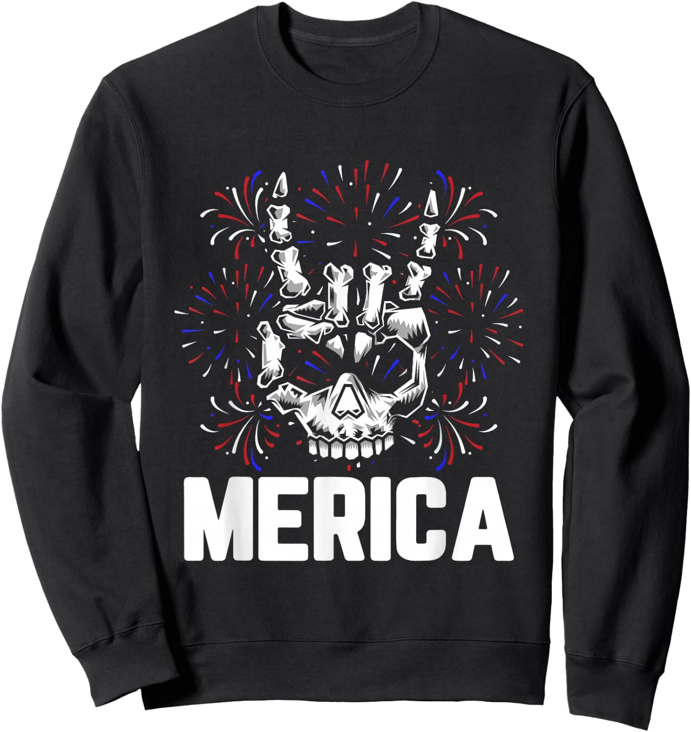 Merica 4th of July Rock And Roll Skull Hands Rocker Sweatshirt - Sweatshirt | Black