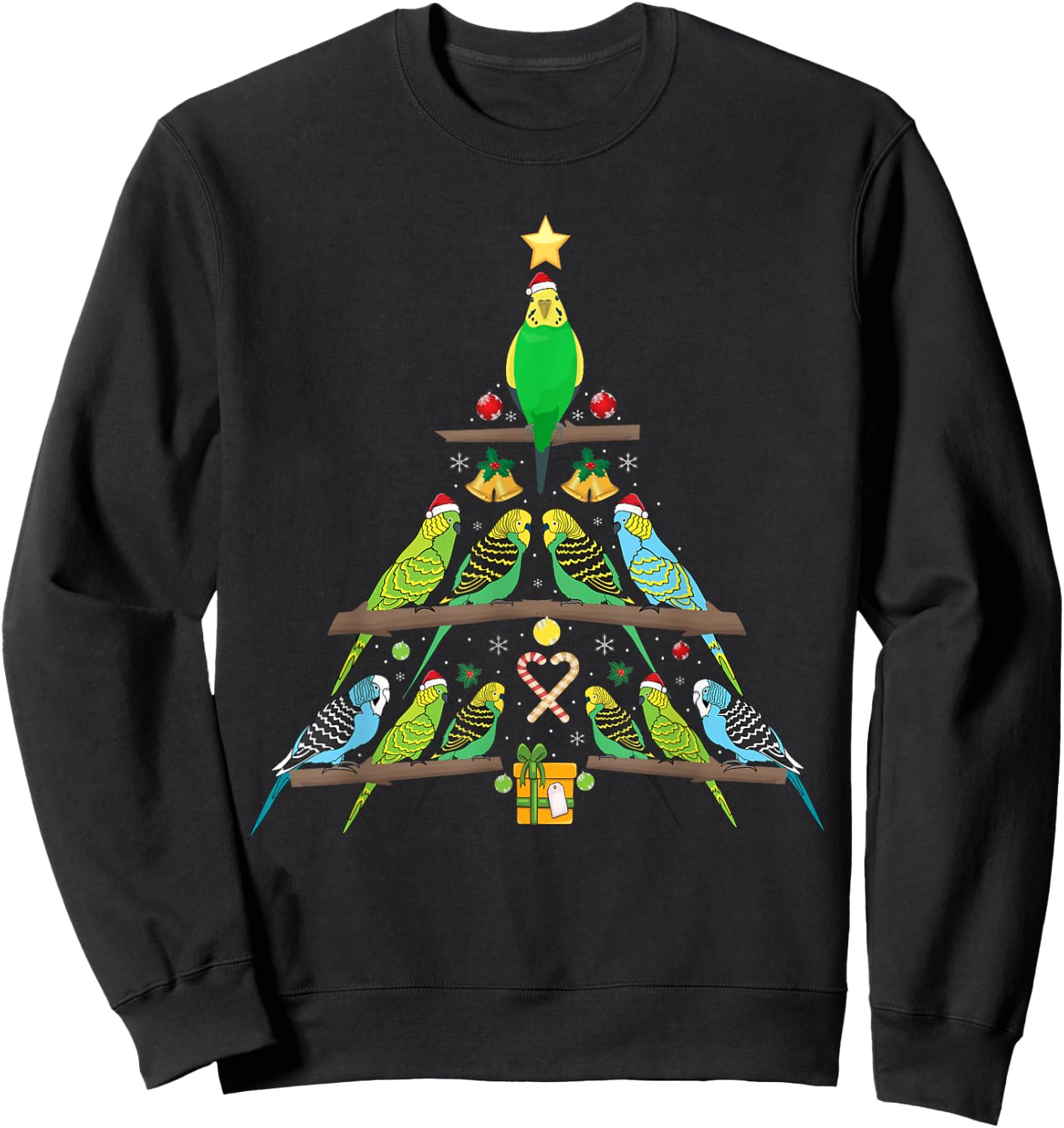 Budgie Christmas Tree Bird Christmas Sweatshirt - Sweatshirt | Black