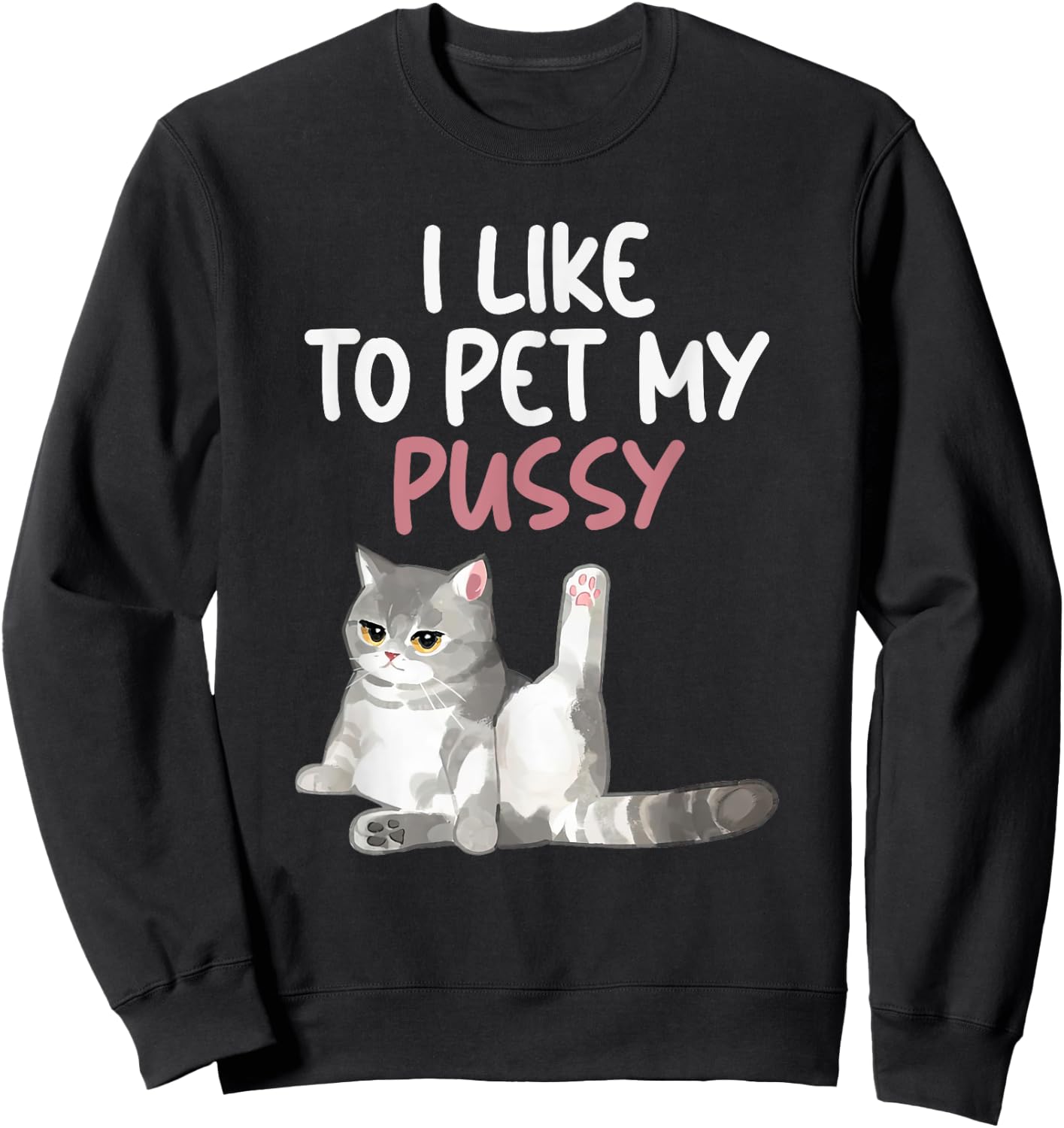 Funny Cat Like To Pet My Pussy Apparel Naughty Kinky Innuendo Meme Sweatshirt - Sweatshirt | Black